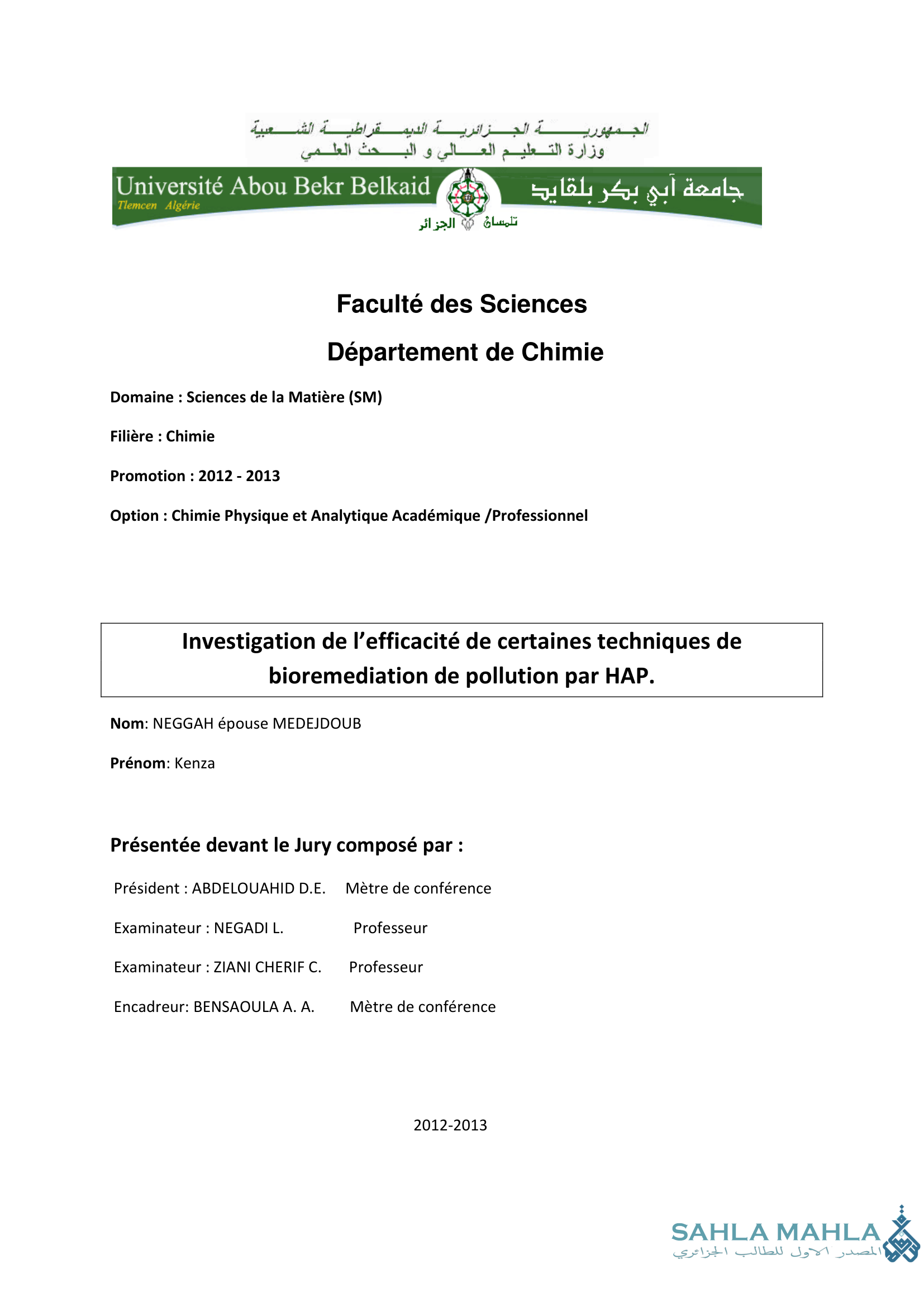 Investigation de l'efficacité de certaines techniques de bioremédiation de pollution par HAP
