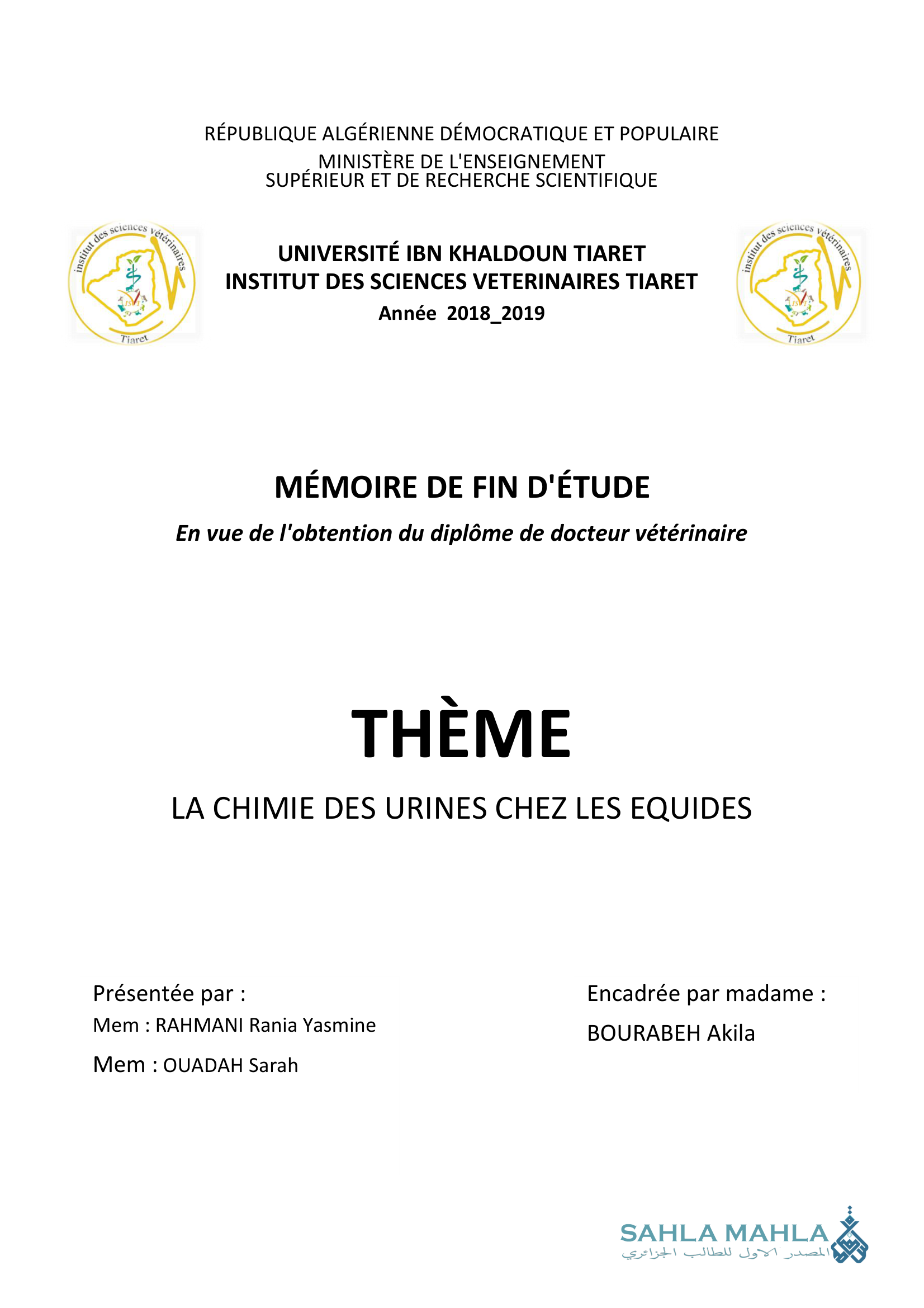 LA CHIMIE DES URINES CHEZ LES EQUIDES