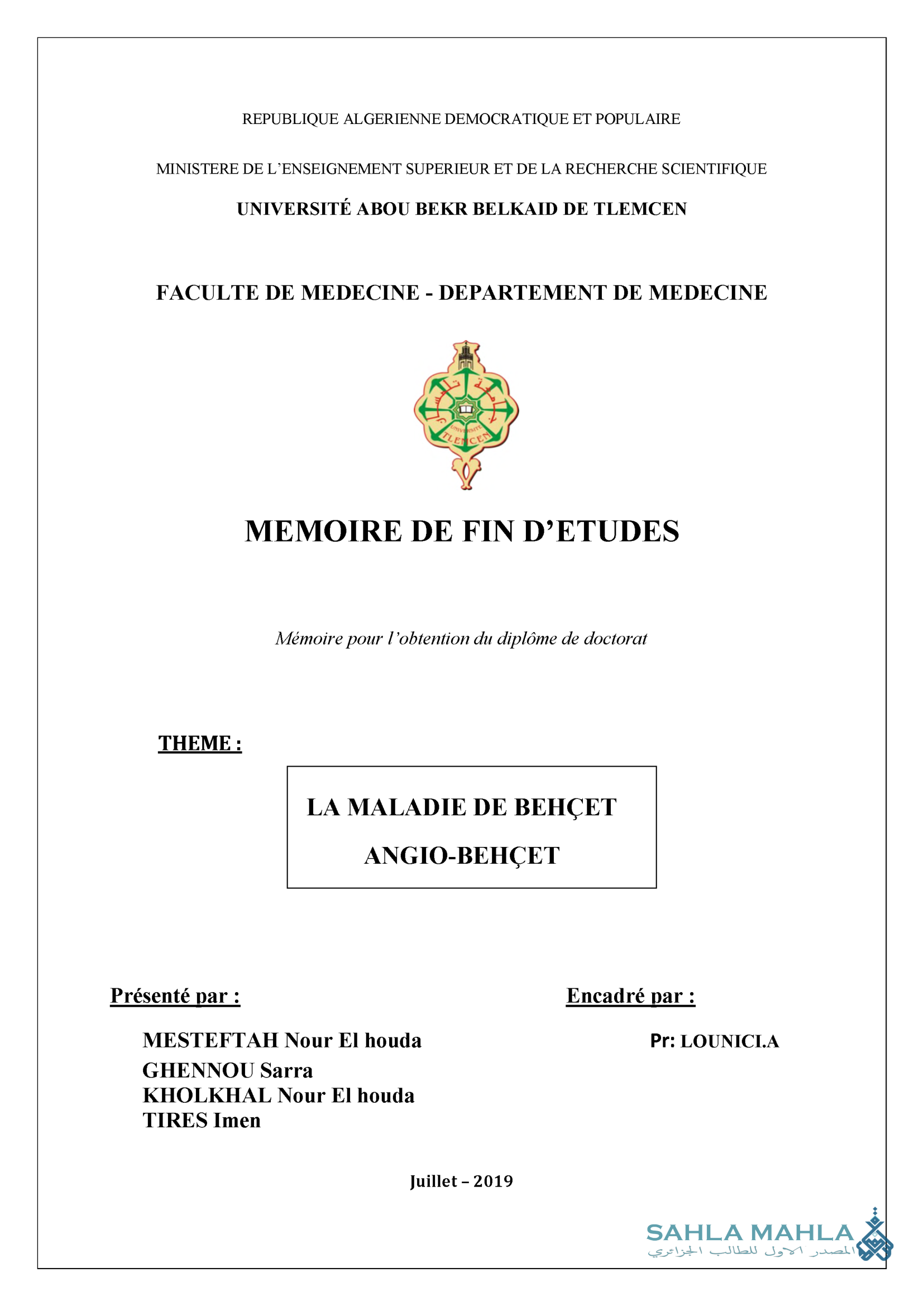 LA MALADIE DE BEHÇET ANGIO-BEHÇET