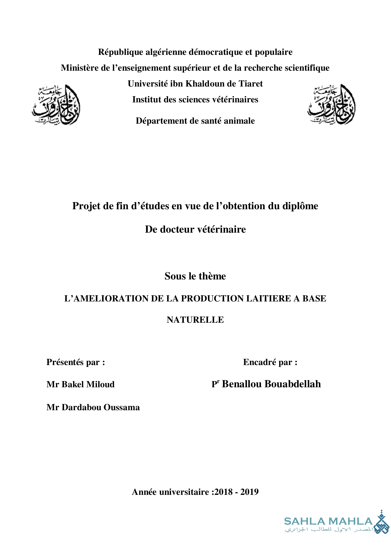 L'AMELIORATION DE LA PRODUCTION LAITIERE A BASE NATURELLE