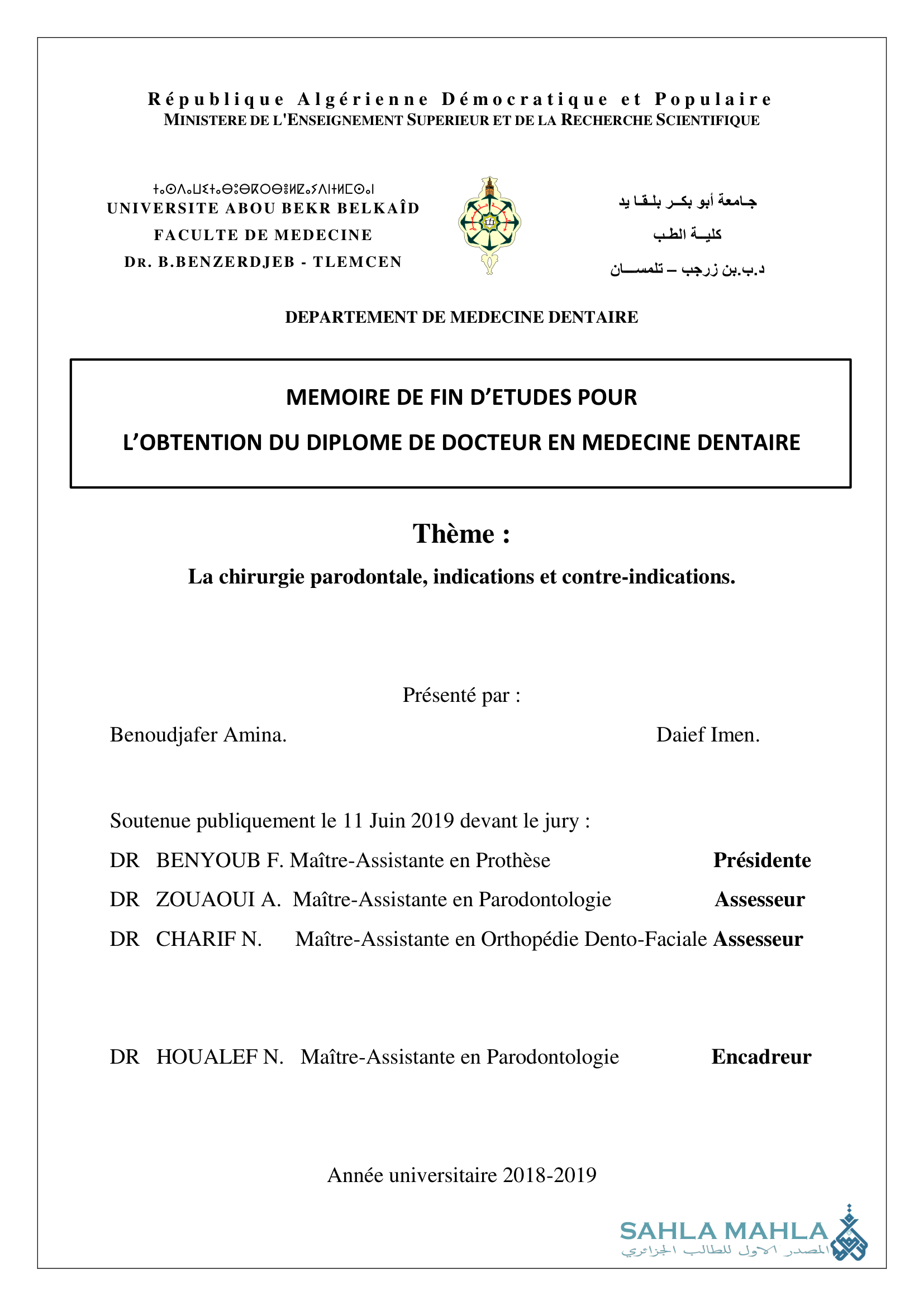 La chirurgie parodontale, indications et contre-indications.