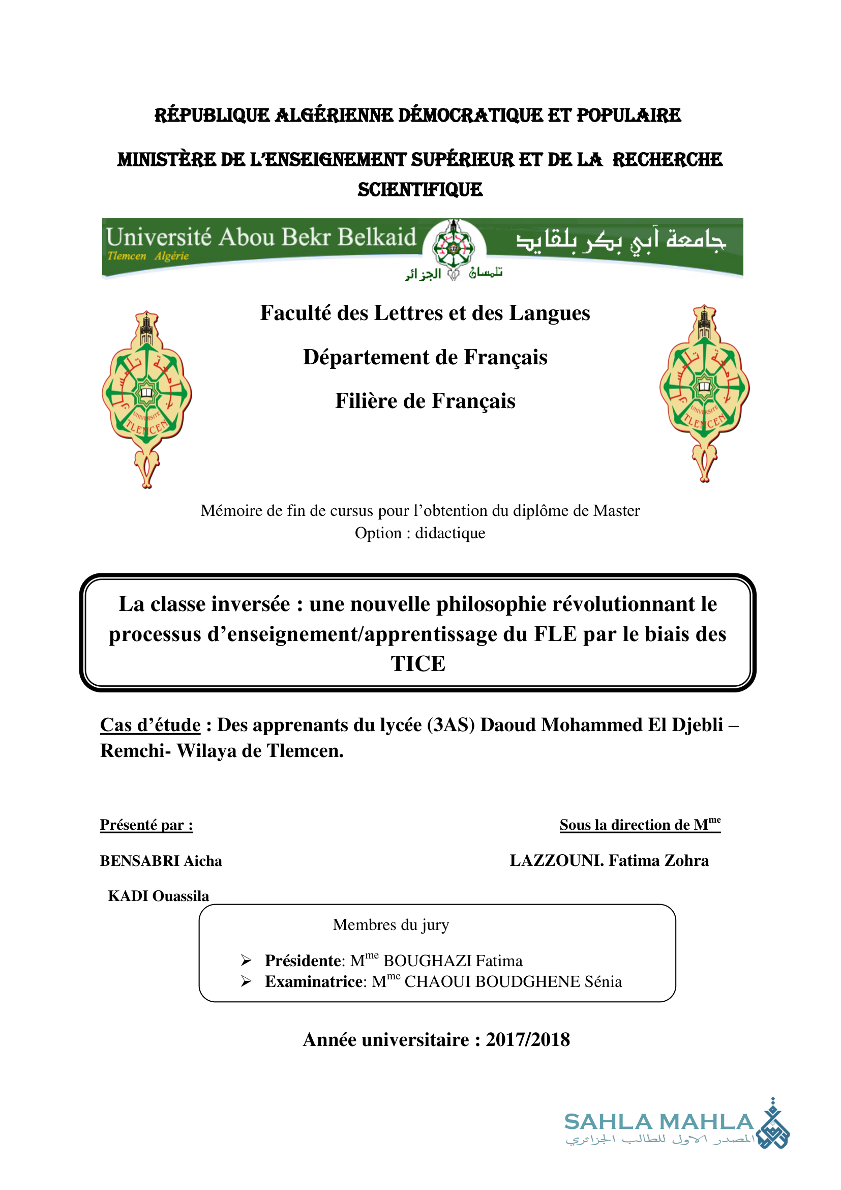 La classe inversée : une nouvelle philosophie révolutionnant le processus d'enseignement/apprentissage du FLE par le biais des TICE