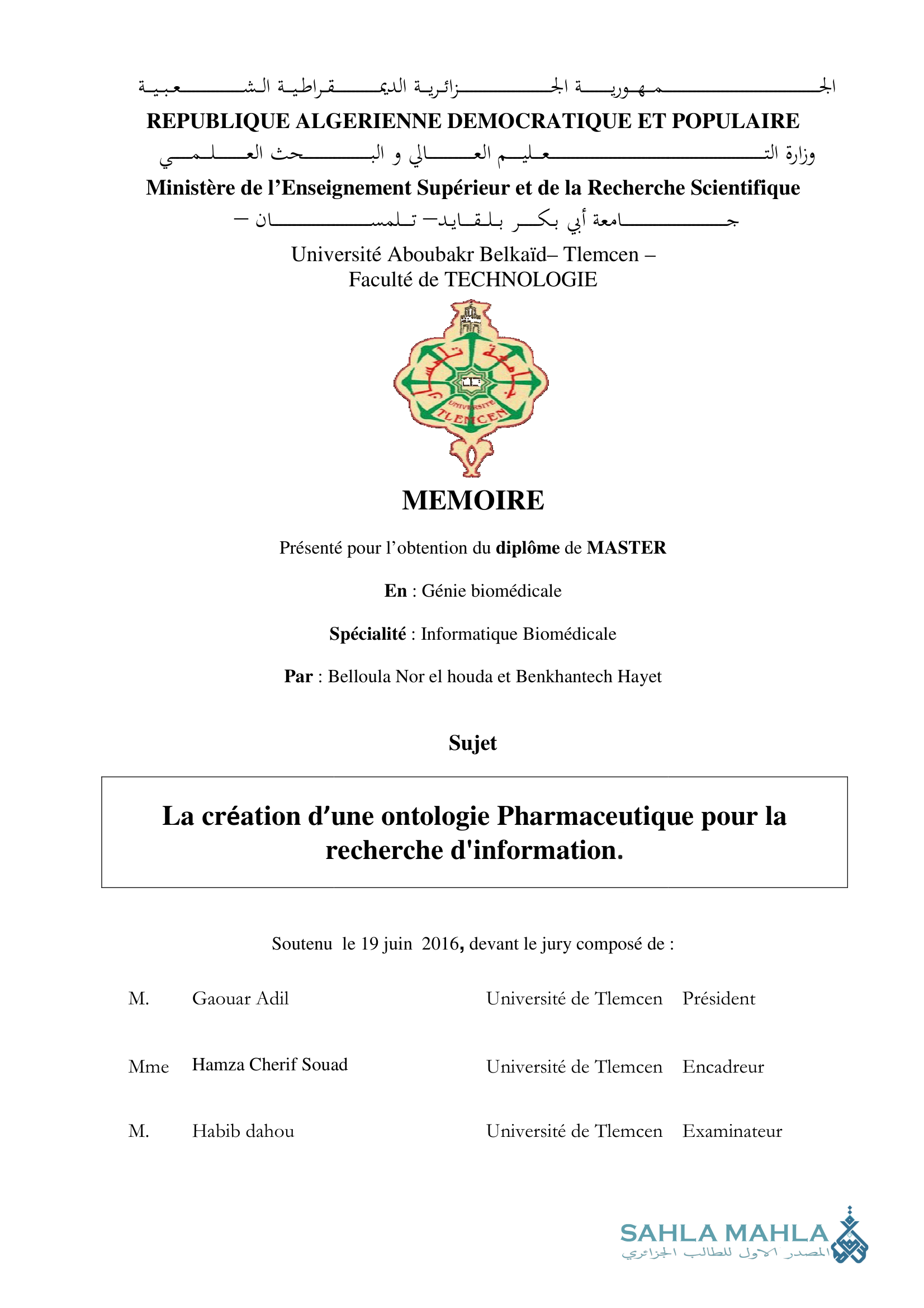 La création d'une ontologie Pharmaceutique pour la recherche d'information.