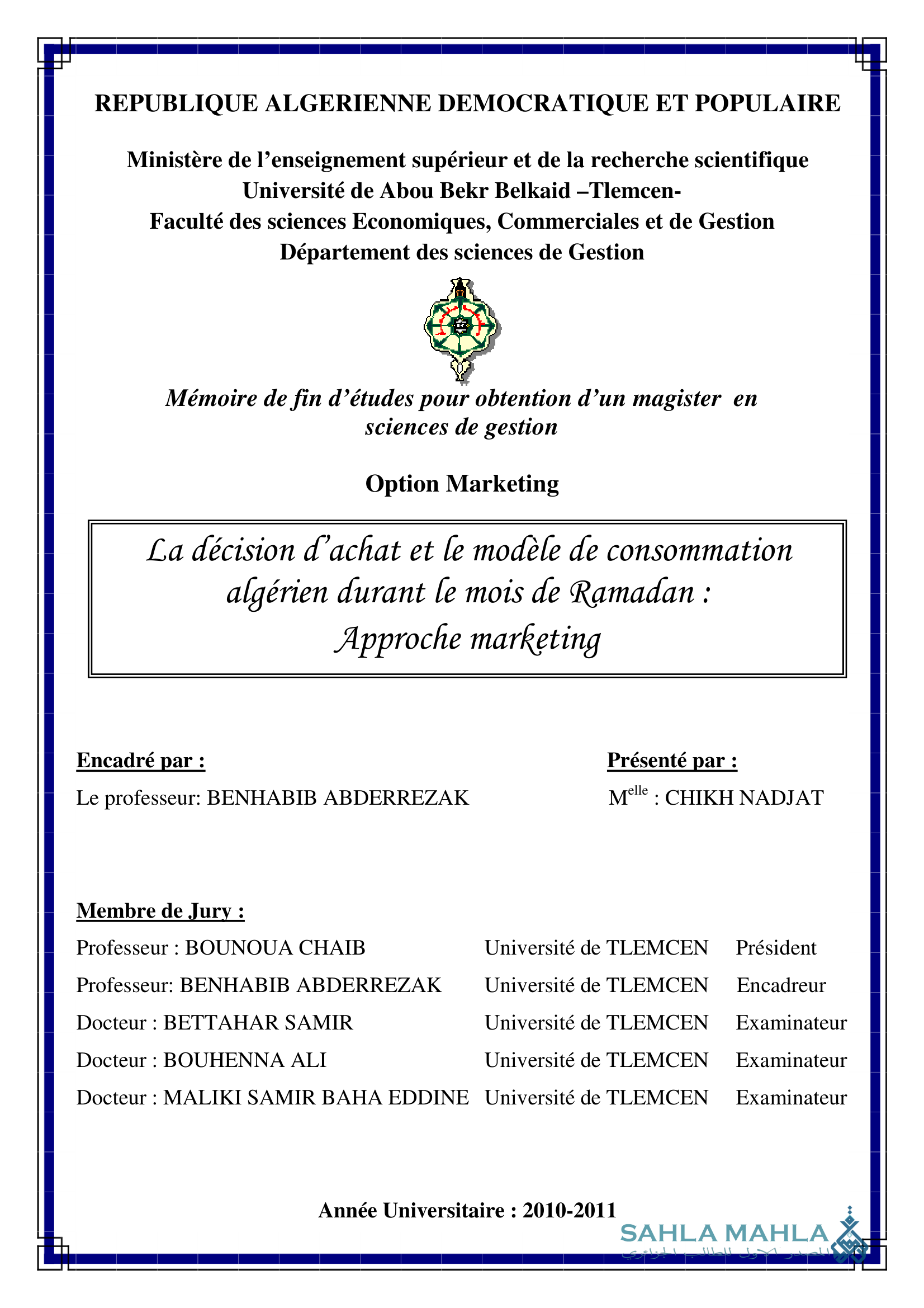 La décision d'achat et le modèle de consommation algérien durant le mois de Ramadan : Approche marketing