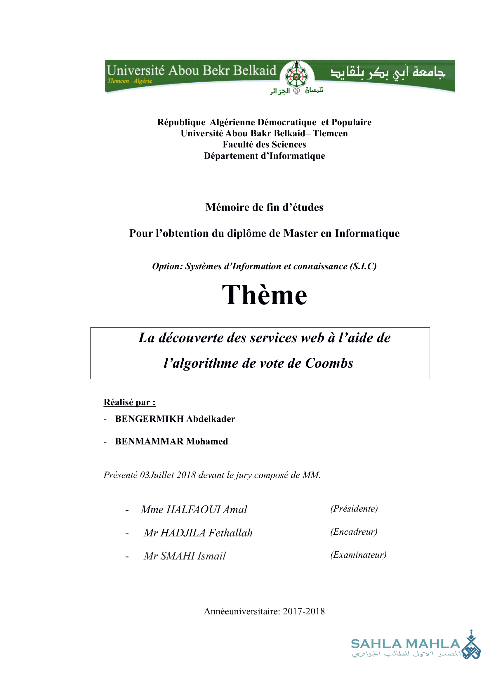 La découverte des services web à l'aide de l'algorithme de vote de Coombs