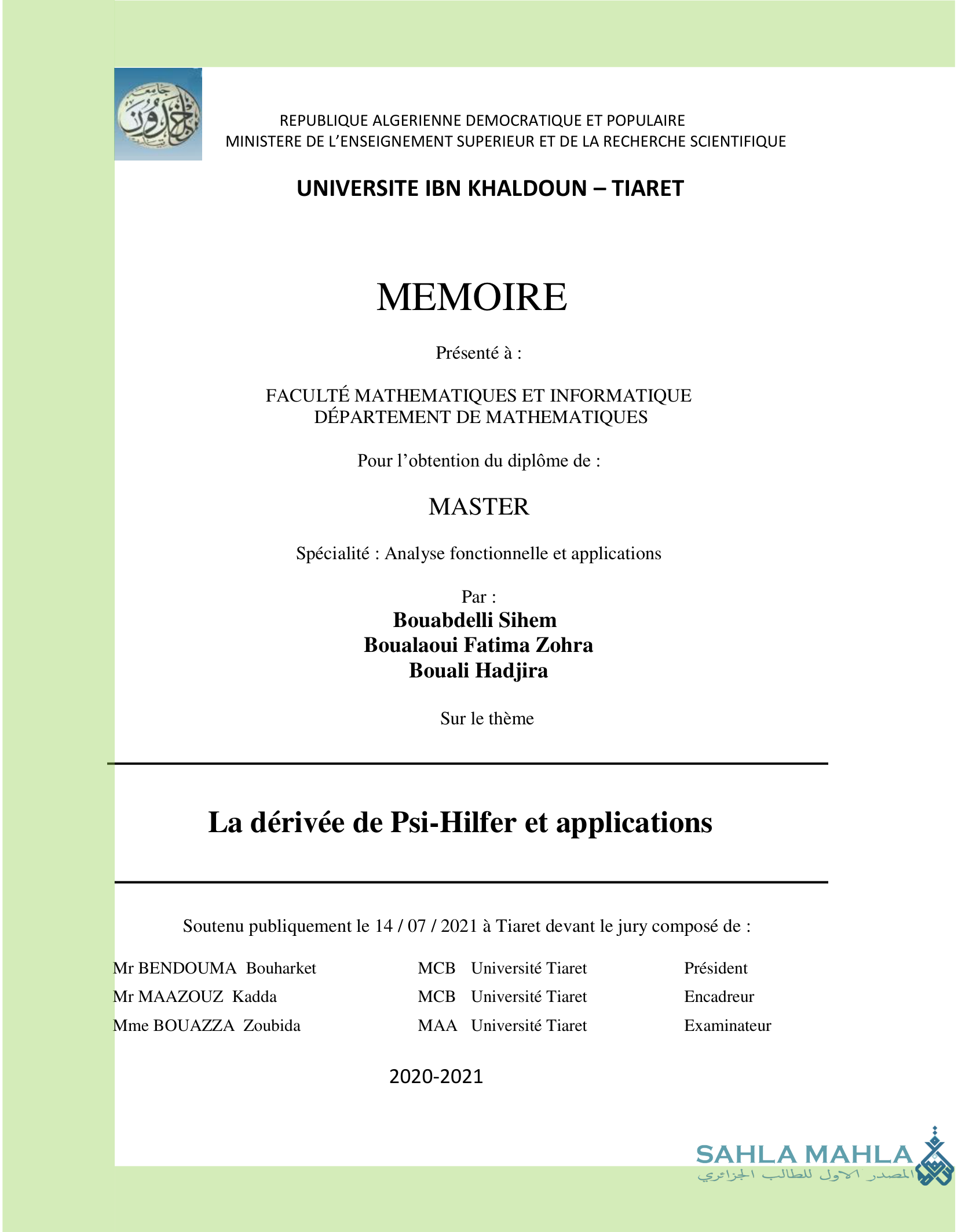 La dérivée de Psi-Hilfer et applications