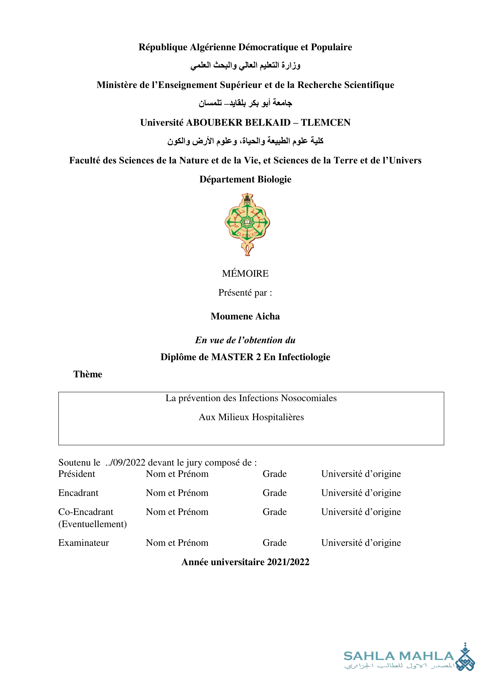 La prévention des Infections Nosocomiales Aux Milieux Hospitalières