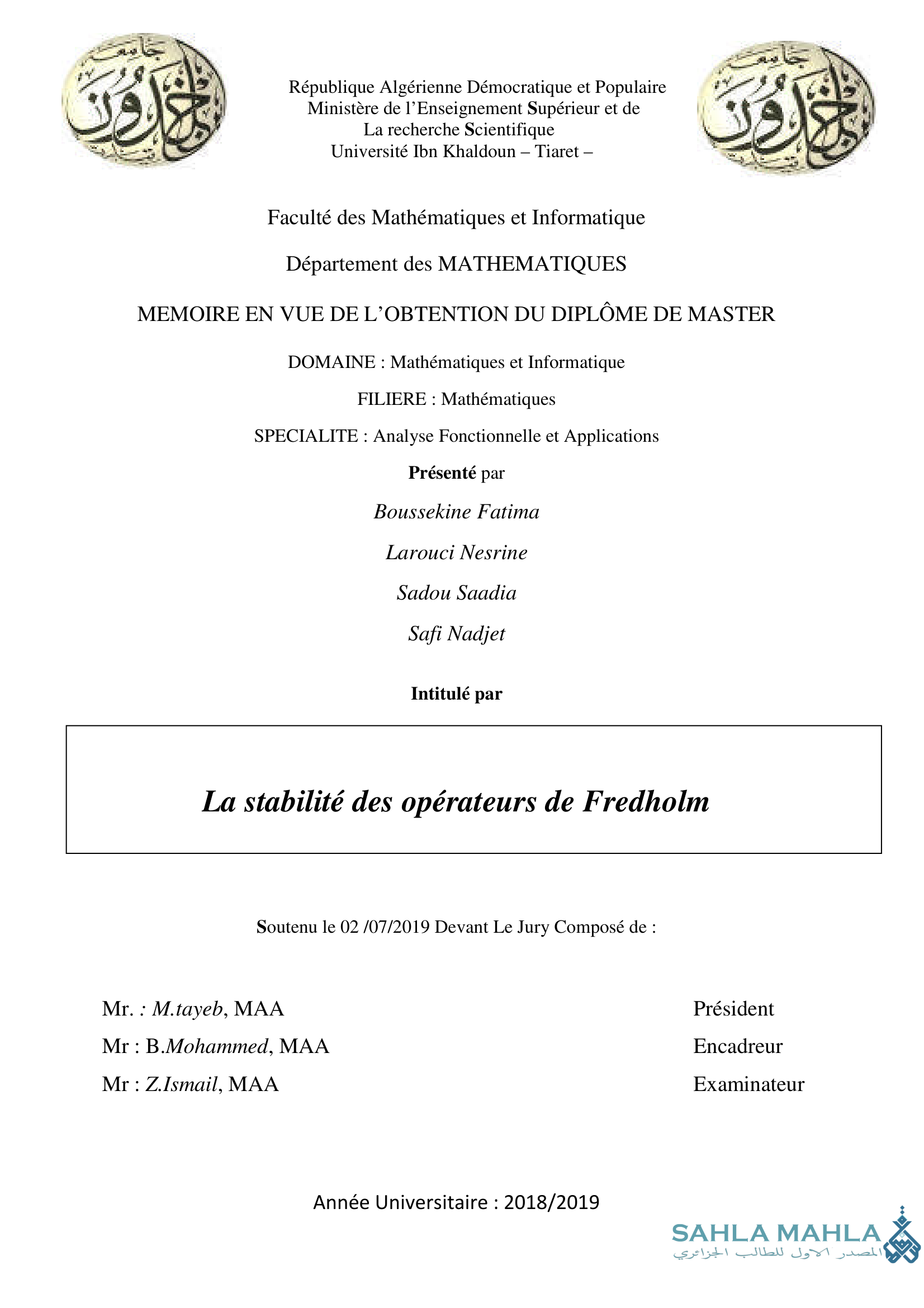 La stabilité des opérateurs de Fredholm