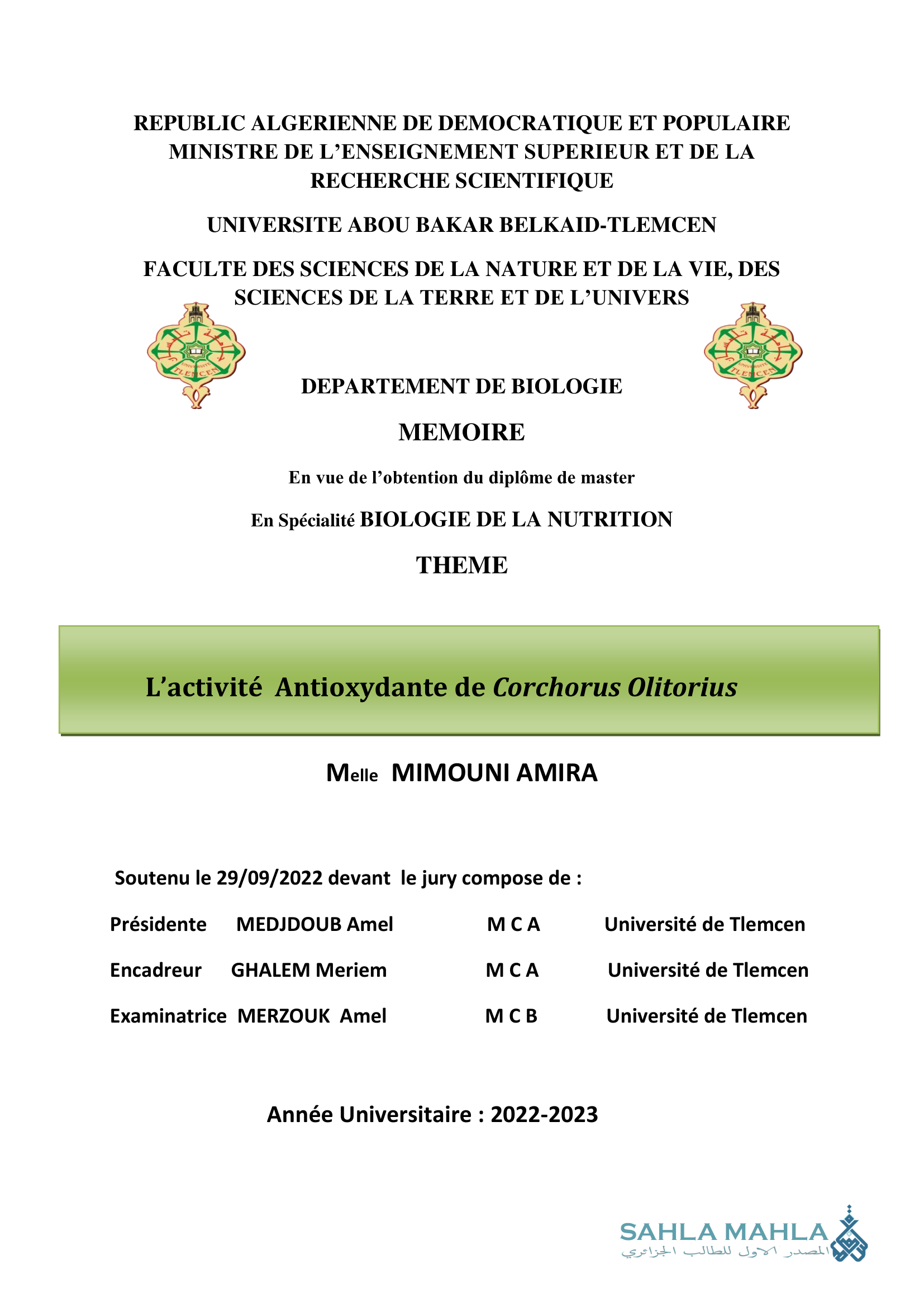 L'activité Antioxydante de Corchorus Olitorius