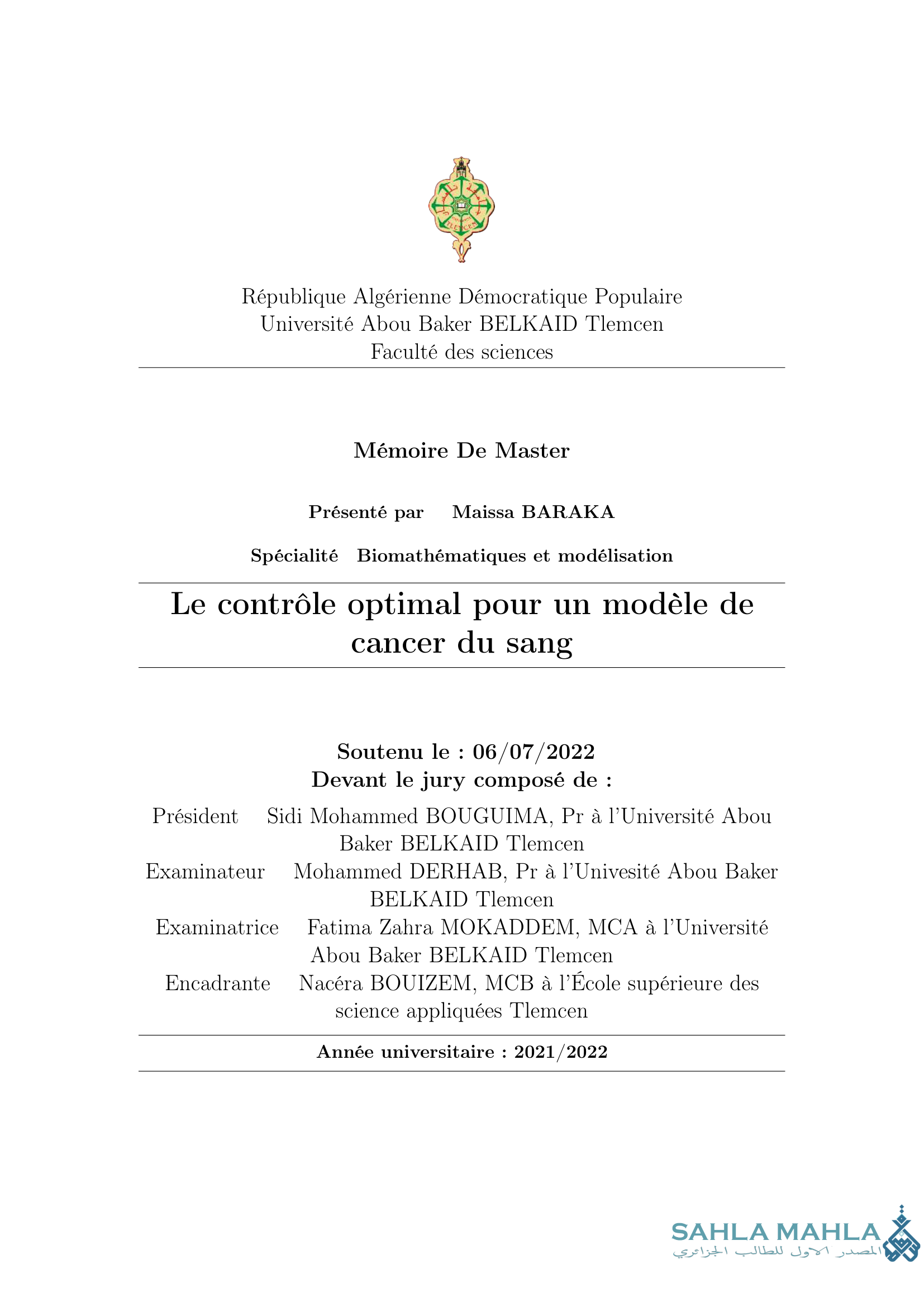 Le contrôle optimal pour un modèle de cancer du sang
