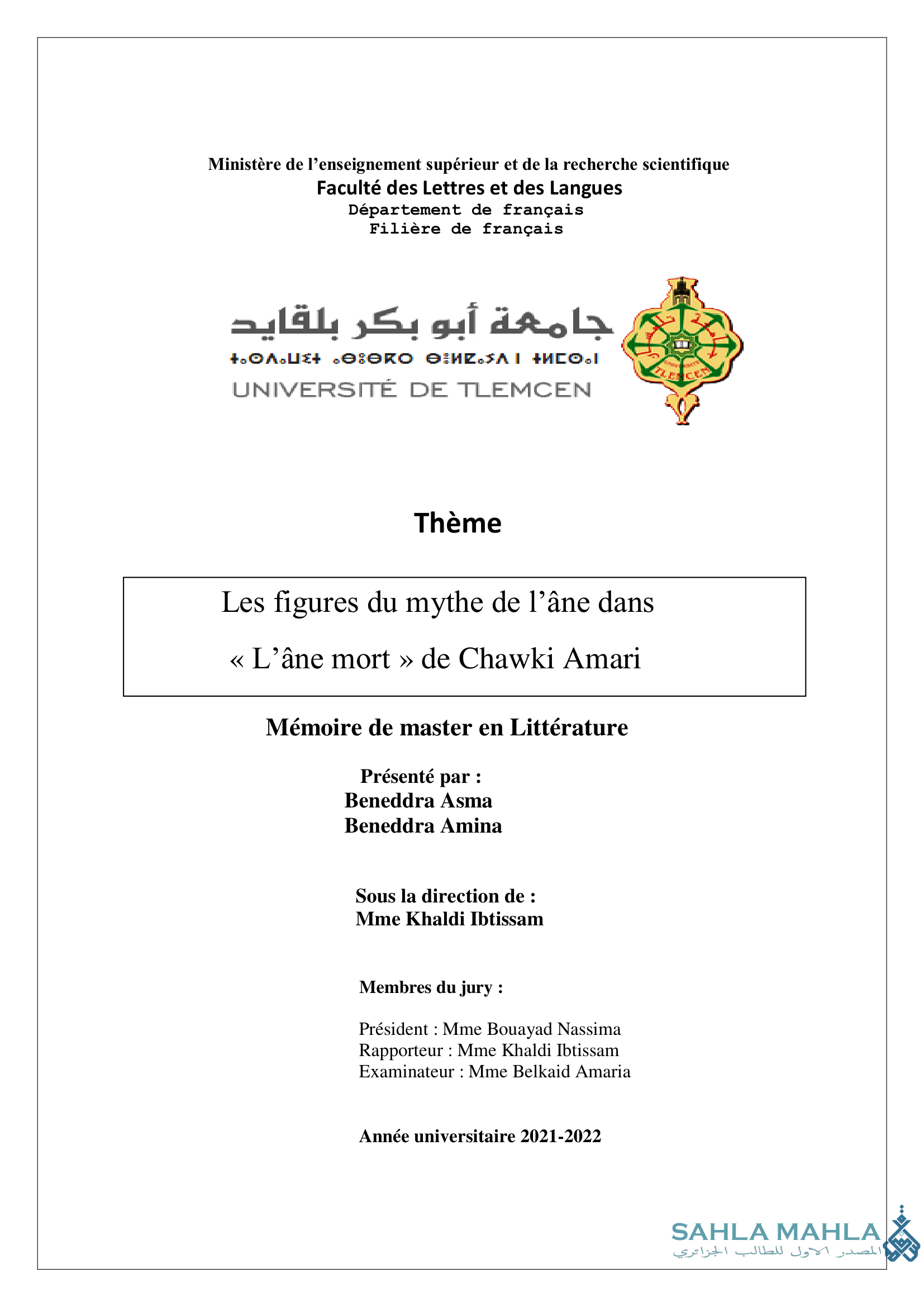 Les figures du mythe de l'âne dans « L'âne mort » de Chawki Amari