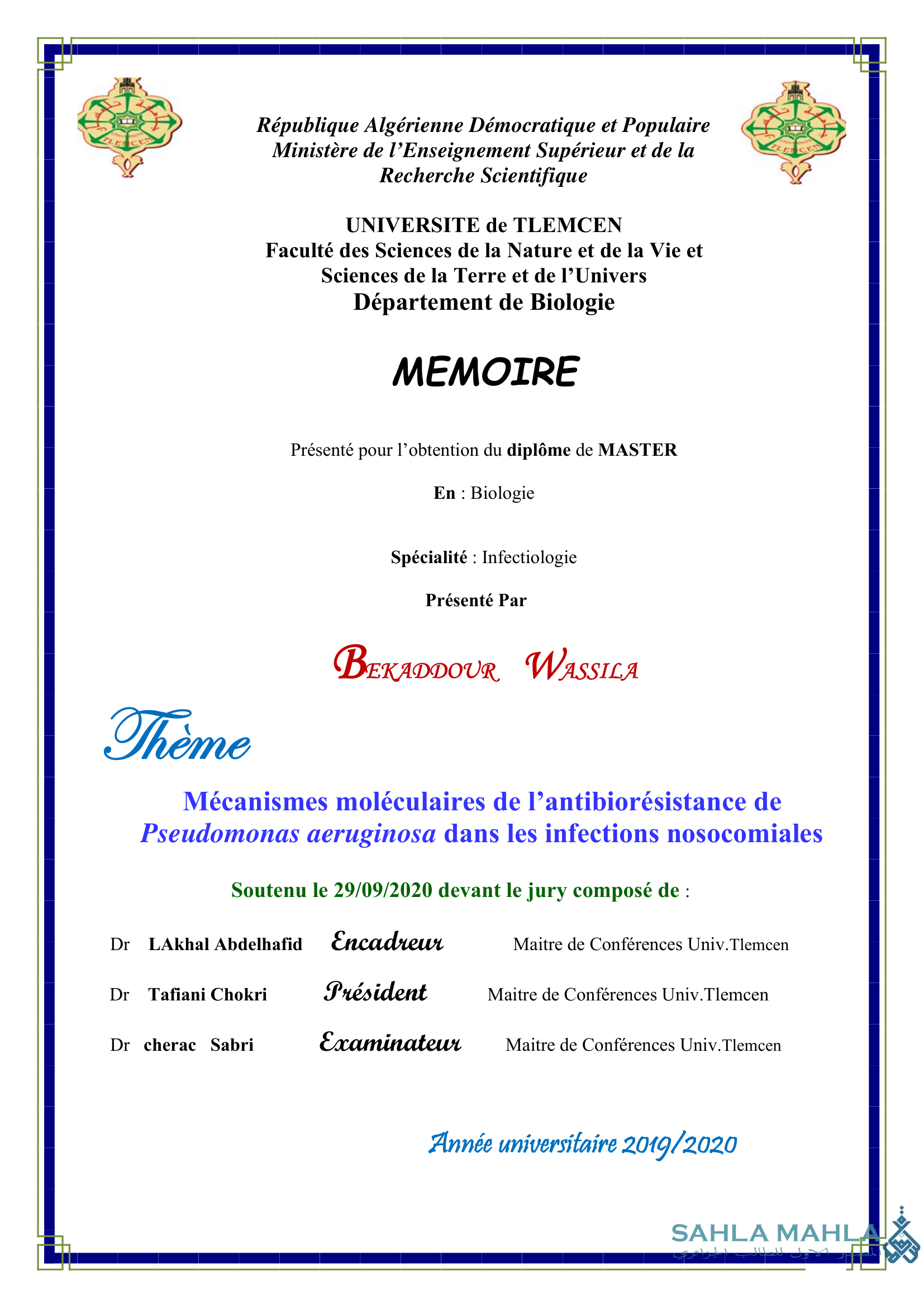 Mécanismes moléculaires de l'antibiorésistance de Pseudomonas aeruginosa dans les infections nosocomiales