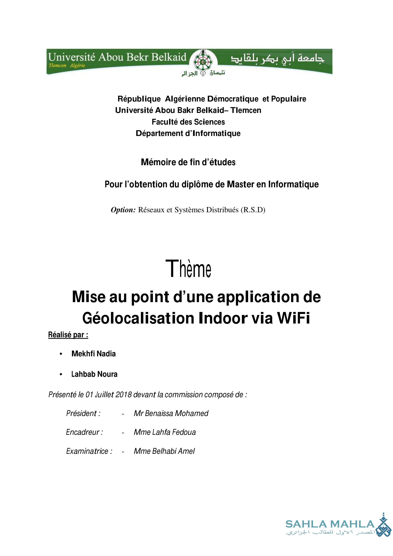 Mise au point d'une application de Géolocalisation Indoor via WiFi