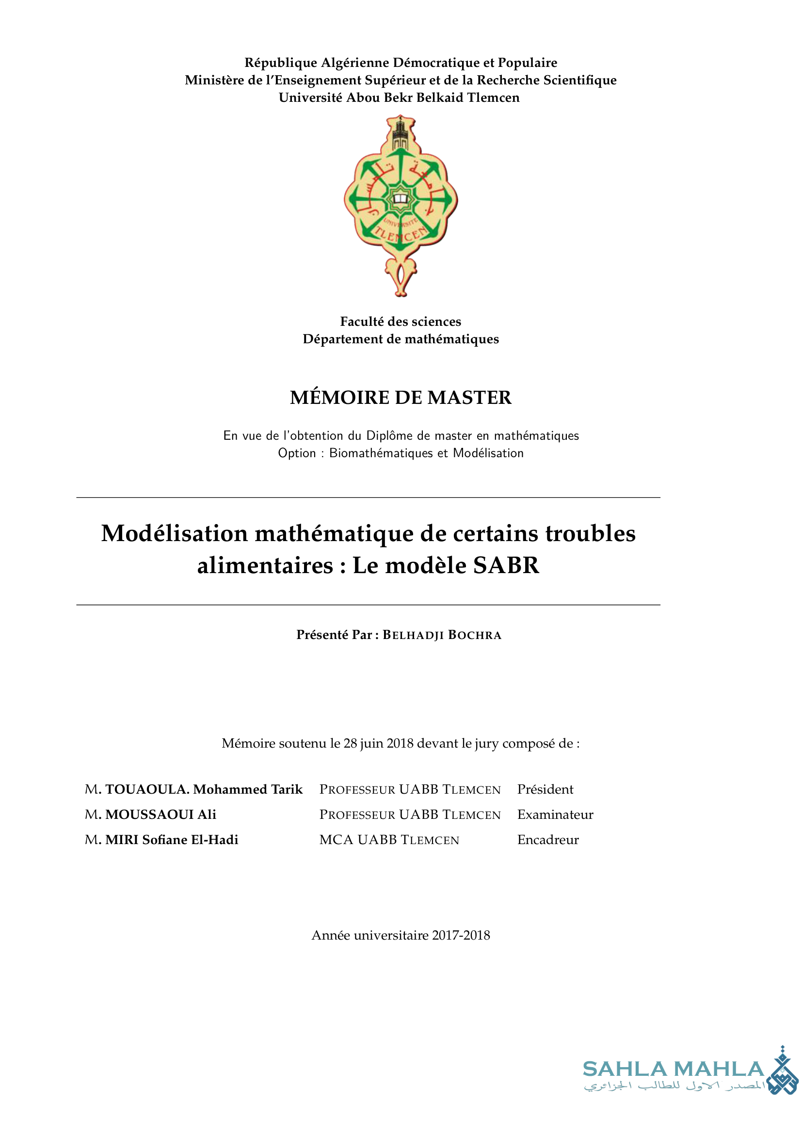 Modélisation mathématique de certains troubles alimentaires : Le modèle SABR