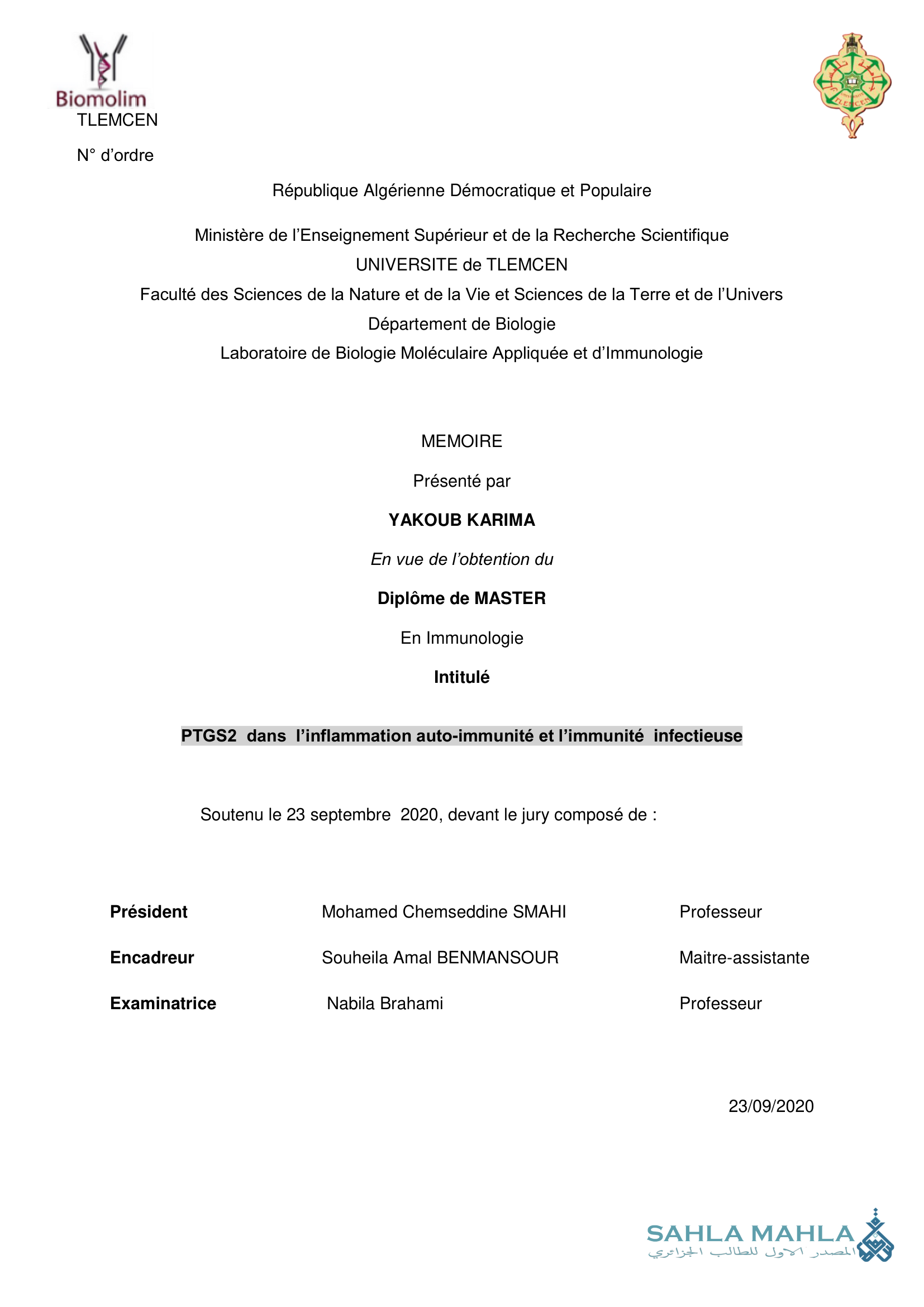 PTGS2 dans l'inflammation auto-immunité et l'immunité infectieuse