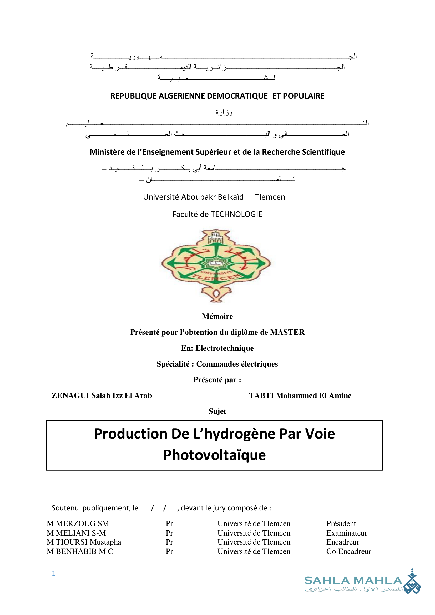 Production De L'hydrogène Par Voie Photovoltaïque