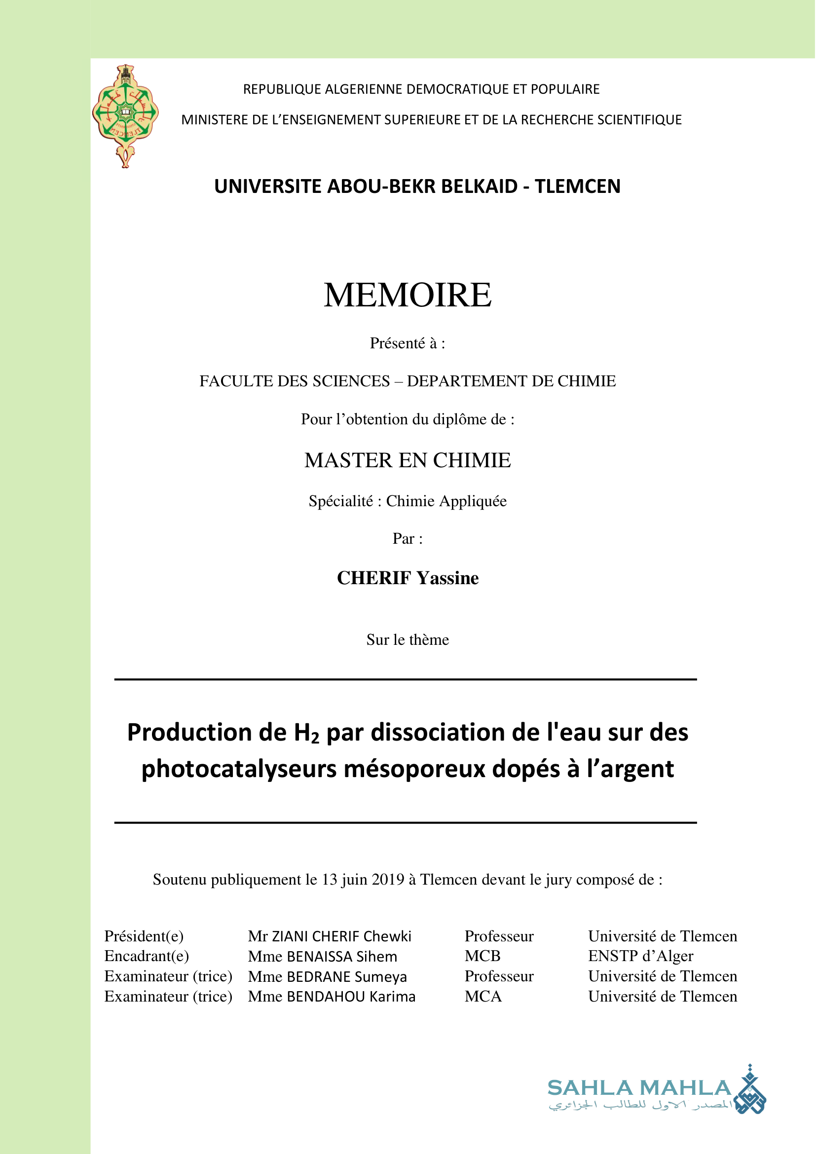Production de H2 par dissociation de l'eau sur des photocatalyseurs mésoporeux dopés à l'argent