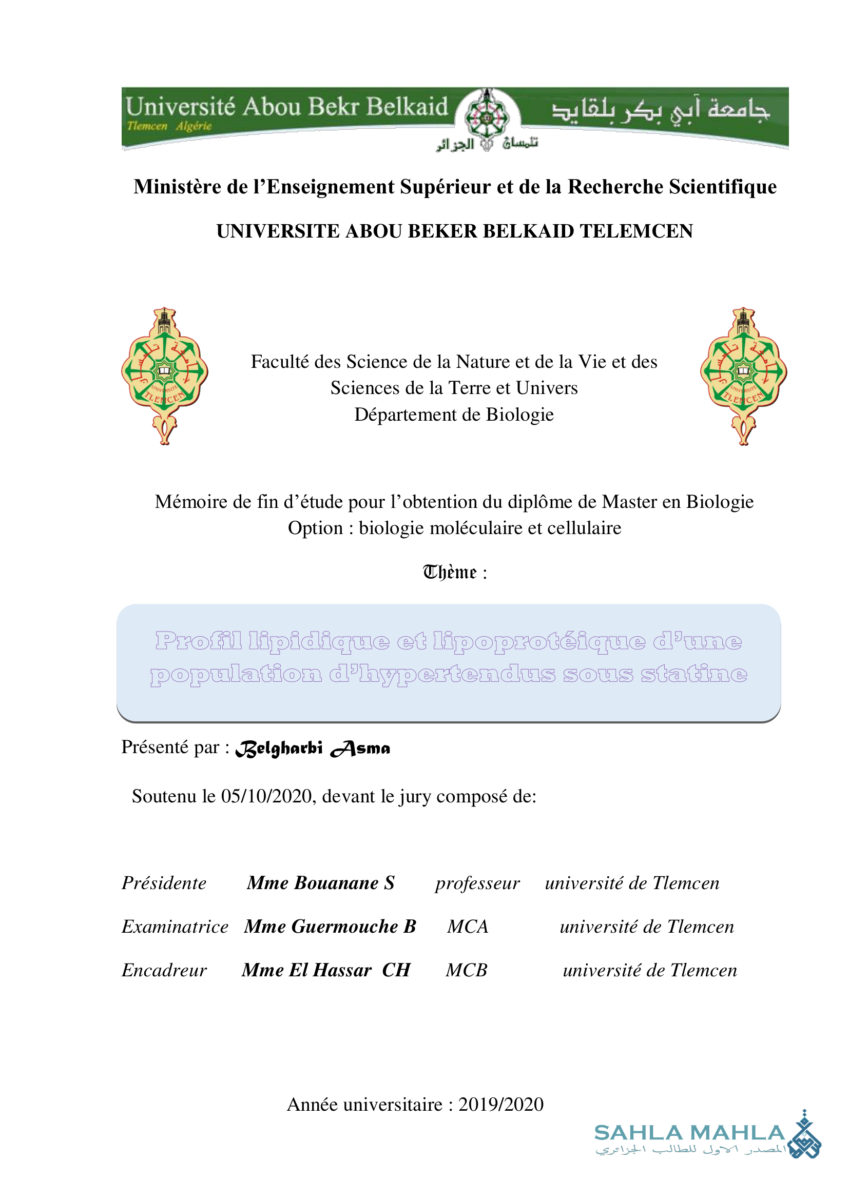 Profil lipidique et lipoprotéique d'une population d'hypertendus sous statine