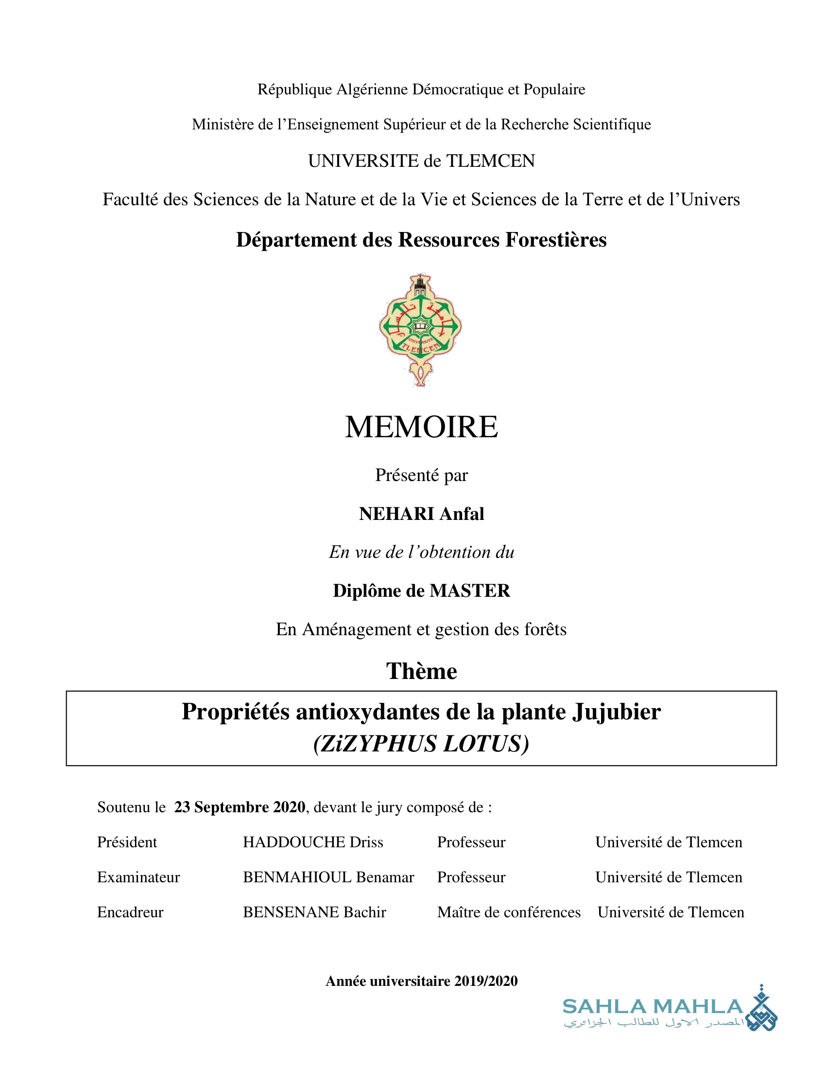 Propriétés antioxydantes de la plante Jujubier (ZiZYPHUS LOTUS)