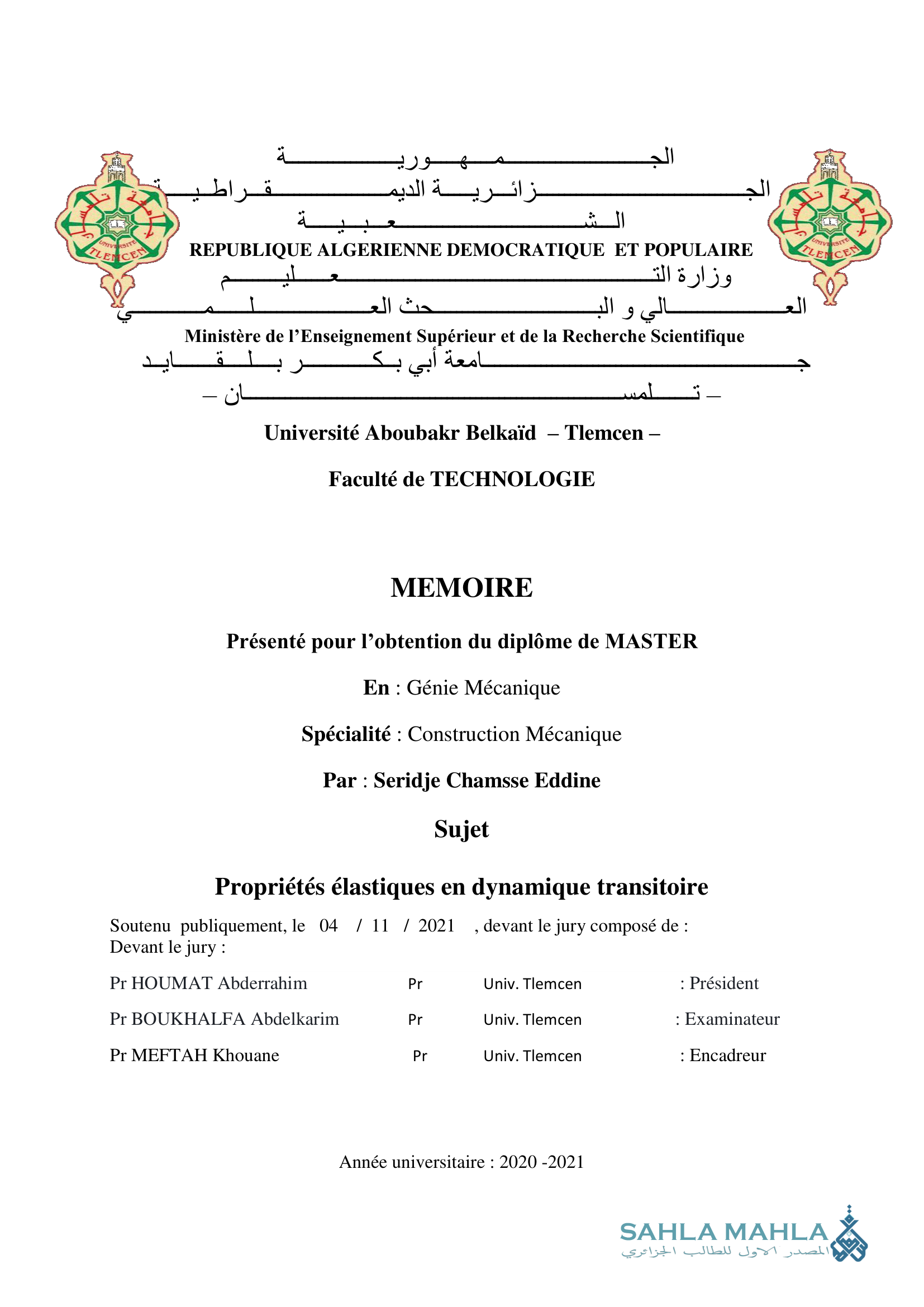 Propriétés élastiques en dynamique transitoire