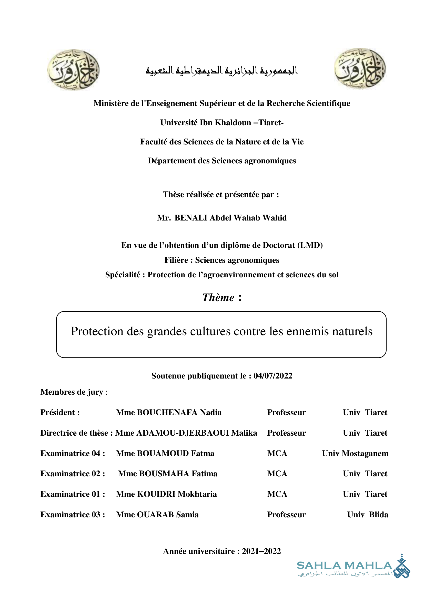 Protection des grandes cultures contre les ennemis naturels