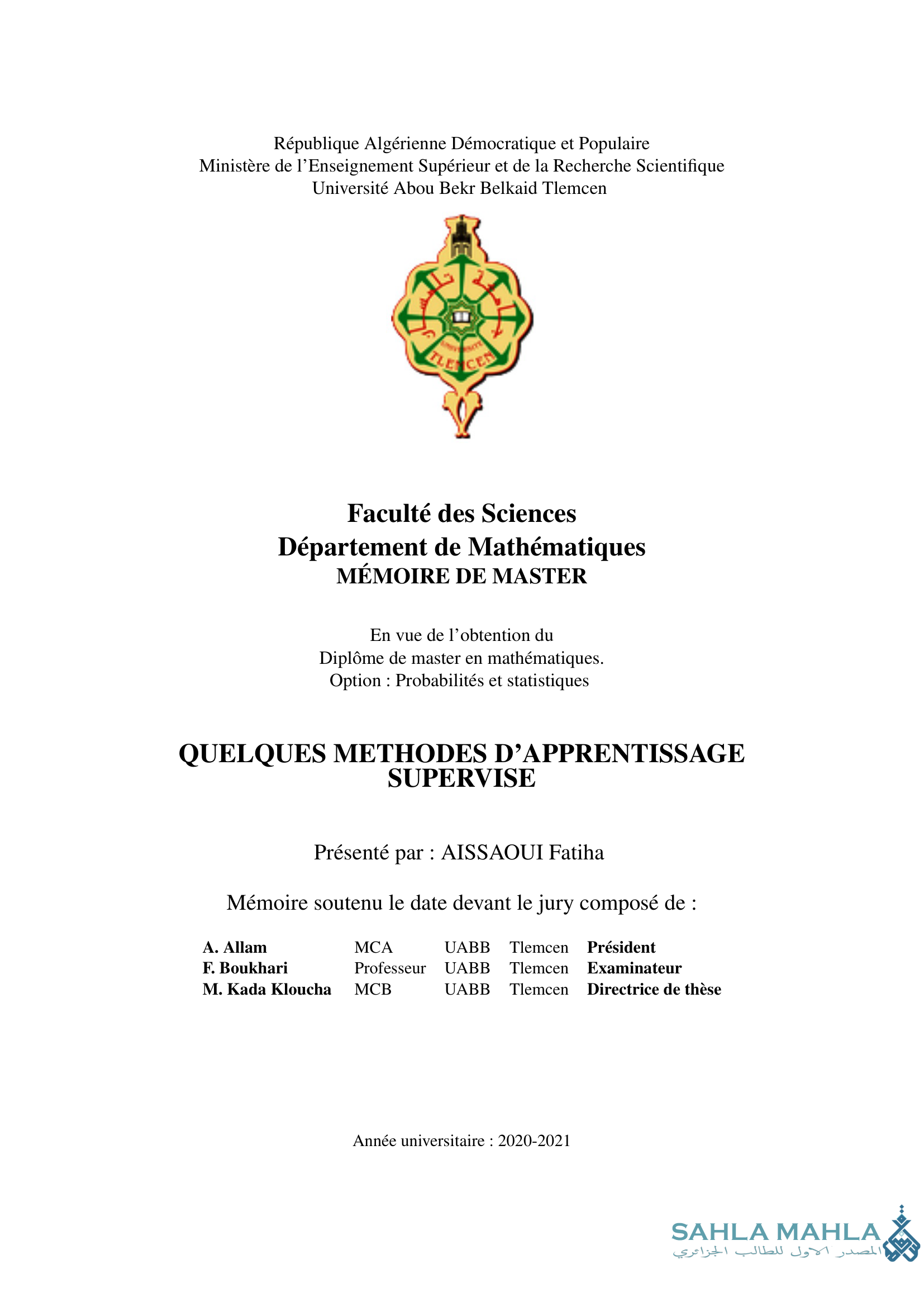 QUELQUES METHODES D'APPRENTISSAGE SUPERVISE