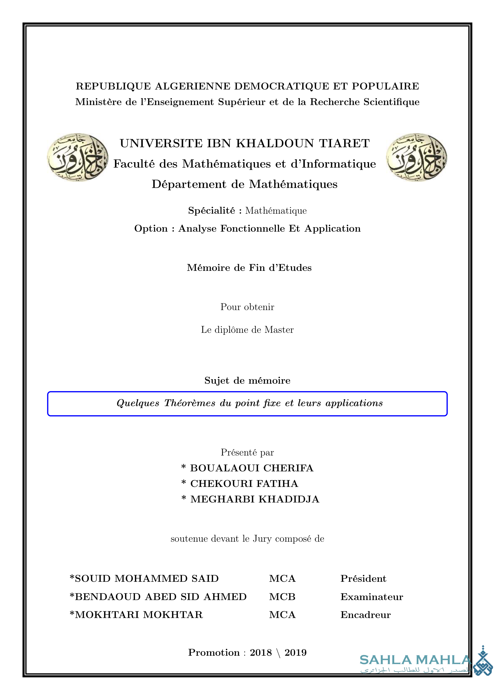 Quelques Théorèmes du point fixe et leurs applications