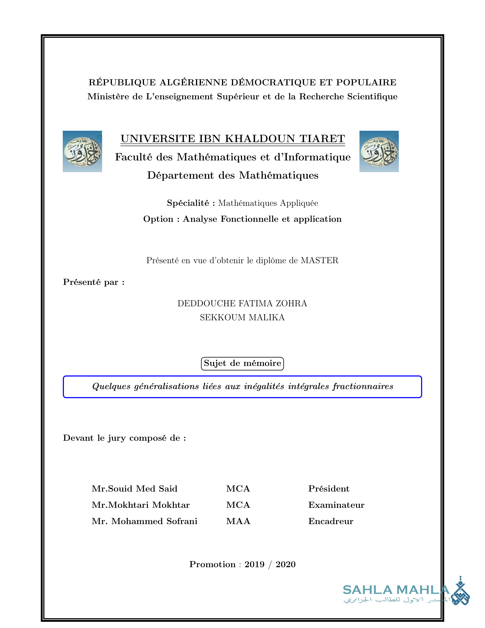 Quelques généralisations liées aux inégalités intégrales fractionnaires
