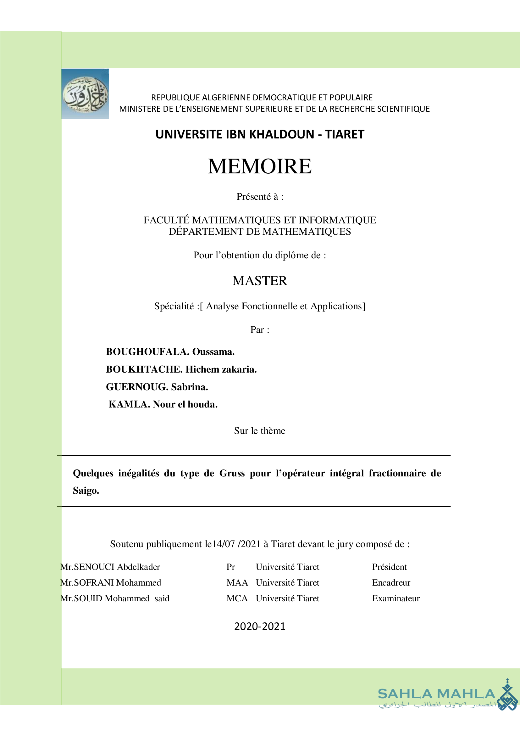 Quelques inégalités du type de Gruss pour l'opérateur intégral fractionnaire de Saigo.