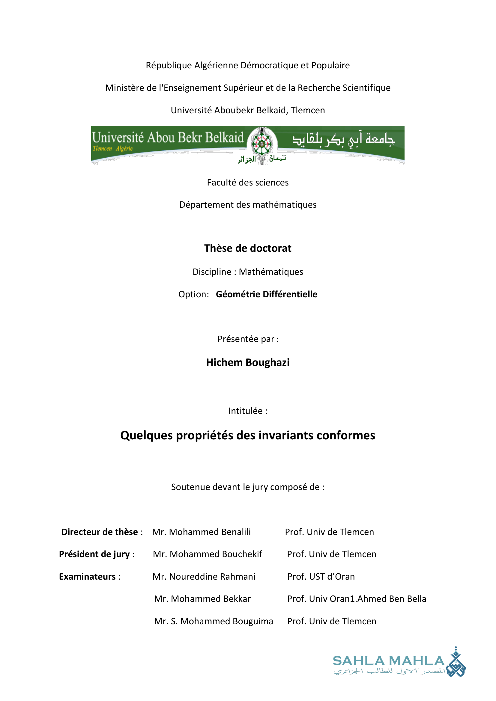 Quelques propriétés des invariants conformes