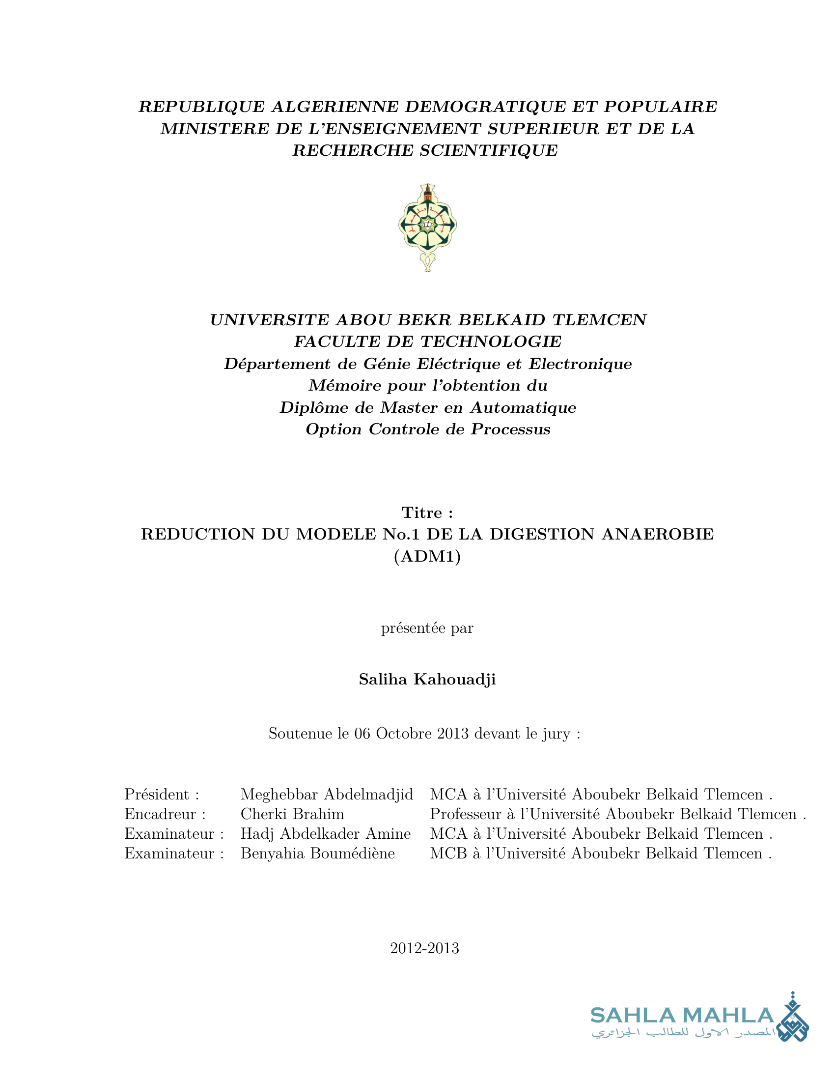 REDUCTION DU MODELE No.1 DE LA DIGESTION ANAEROBIE (ADM1)