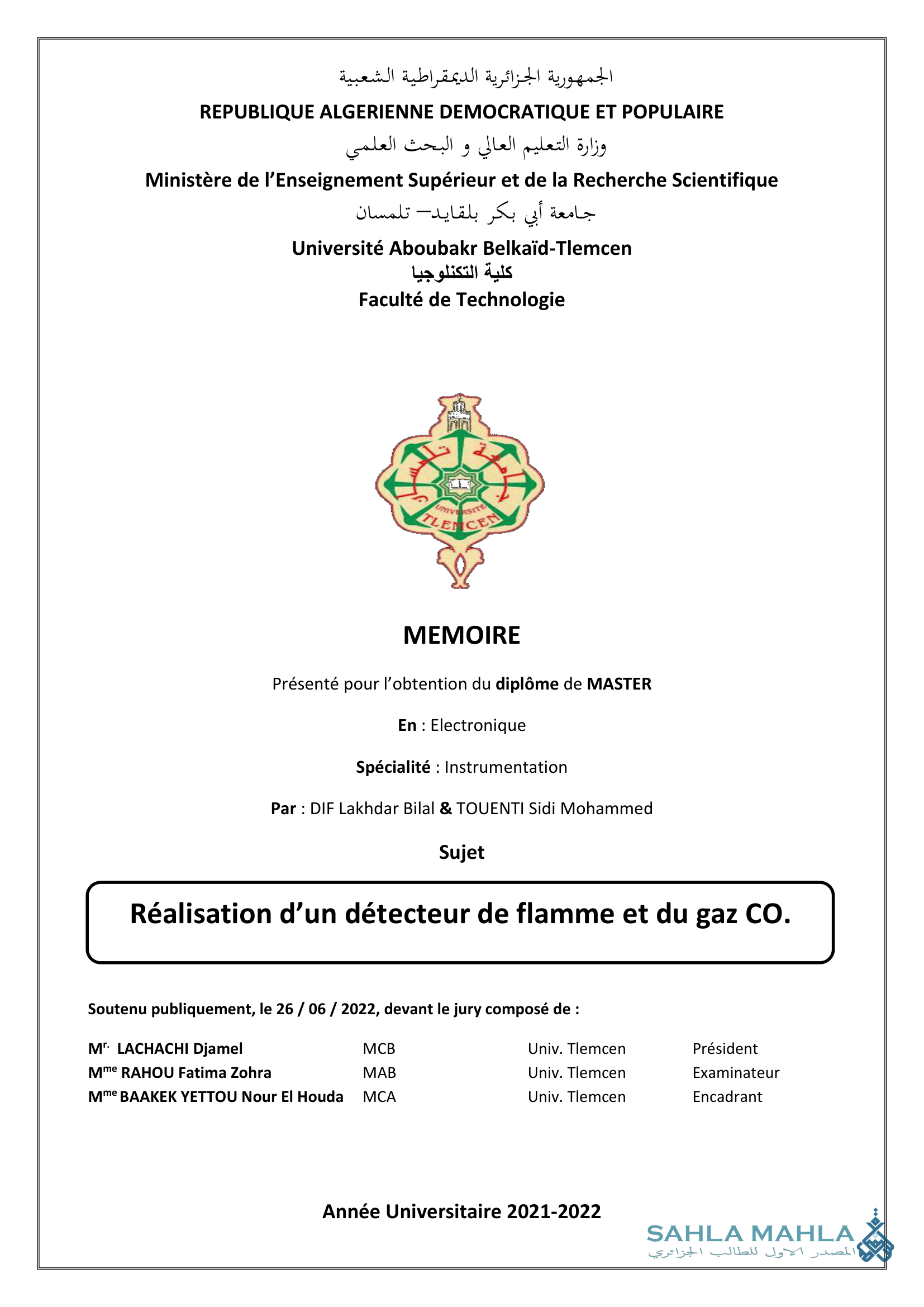 Réalisation d'un détecteur de flamme et du gaz CO