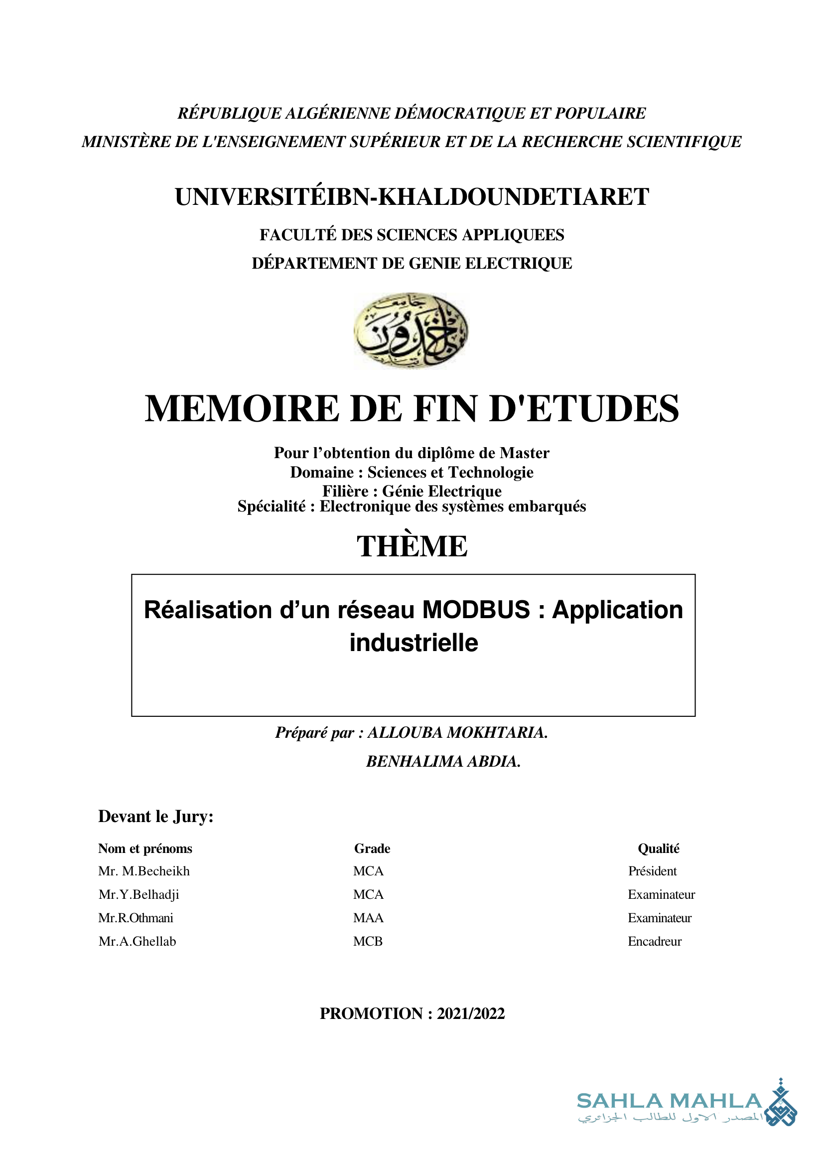 Réalisation d'un réseau MODBUS: Application industrielle
