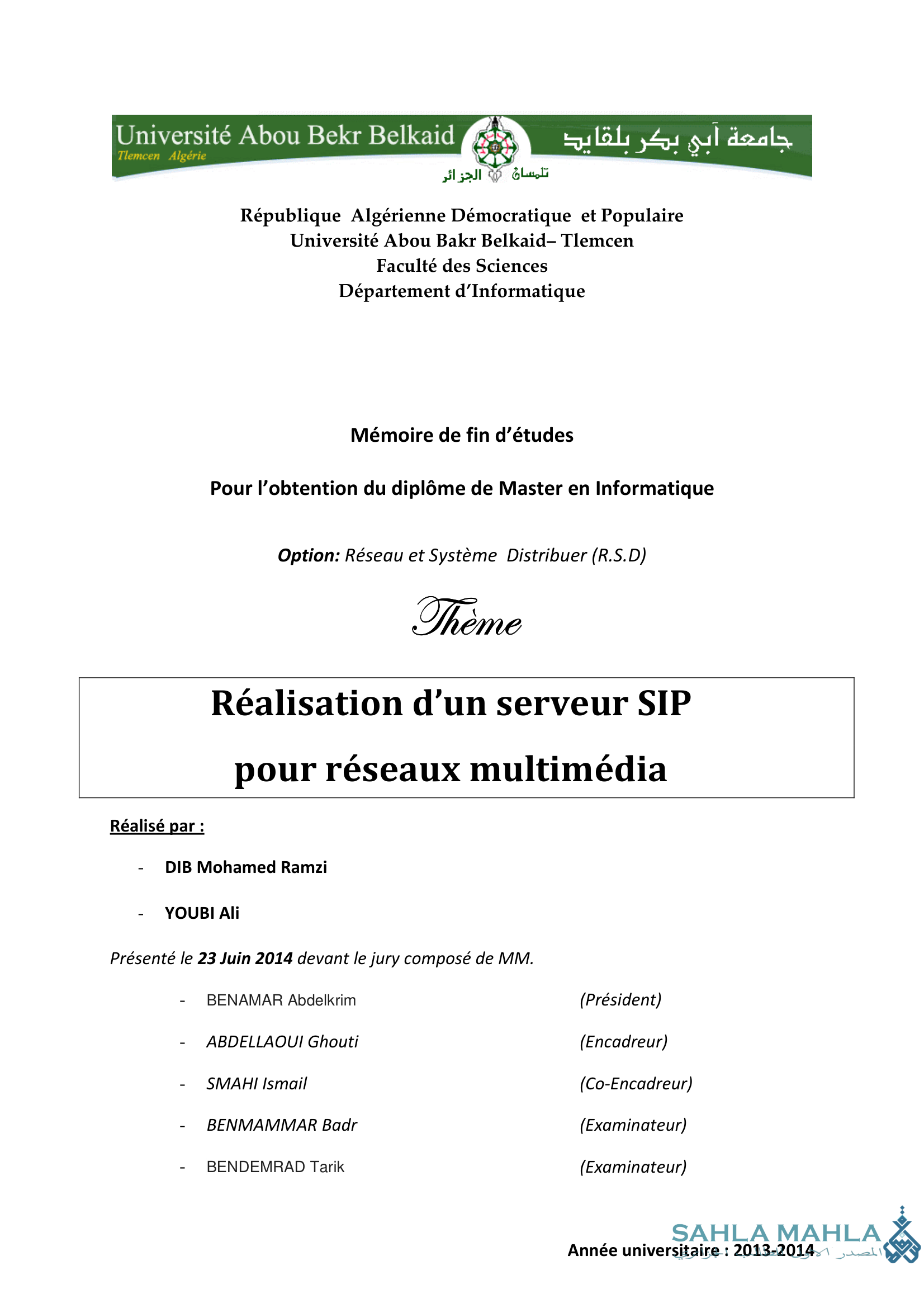 Réalisation d'un serveur SIP pour réseaux multimédia