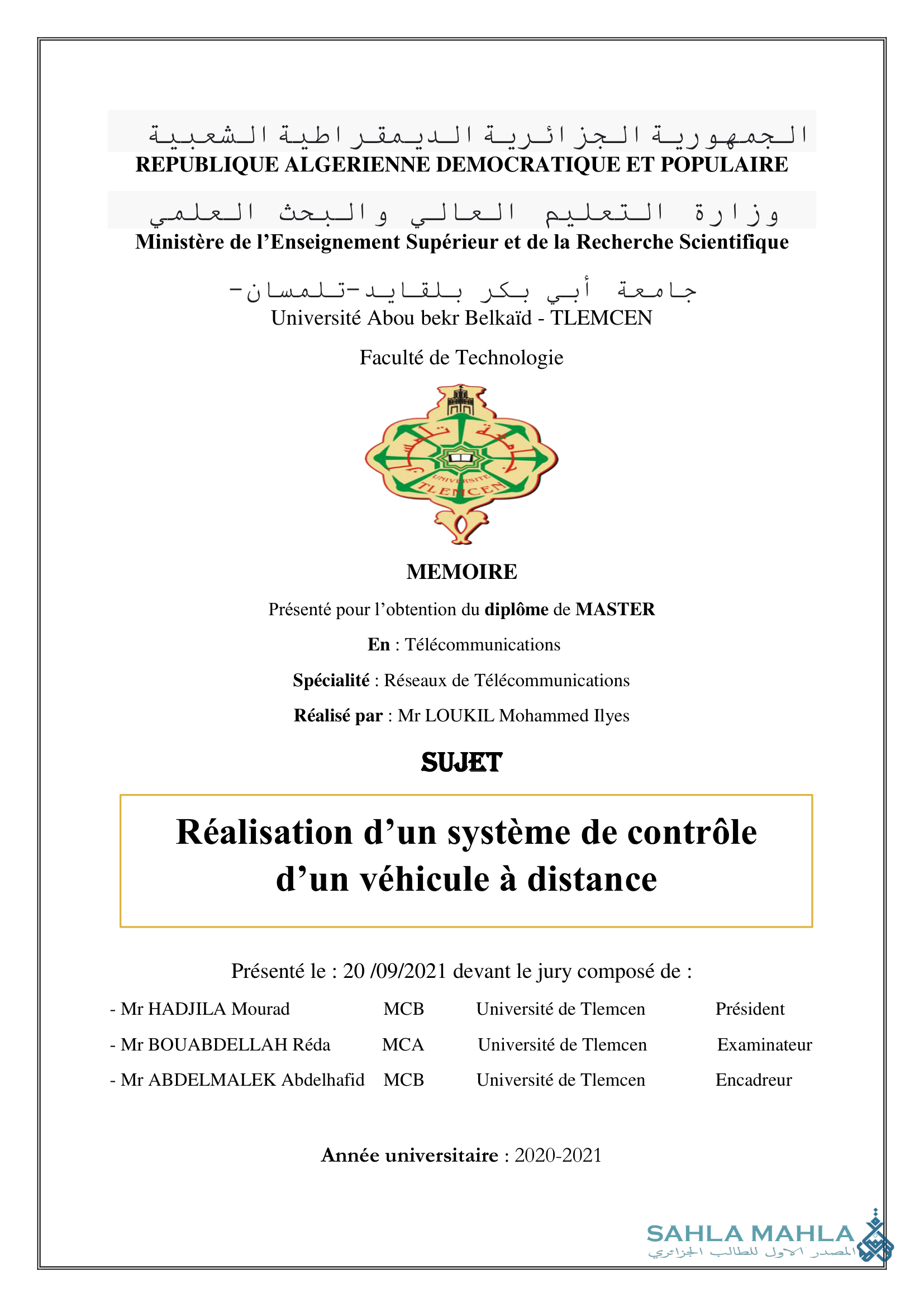 Réalisation d'un système de contrôle d'un véhicule à distance