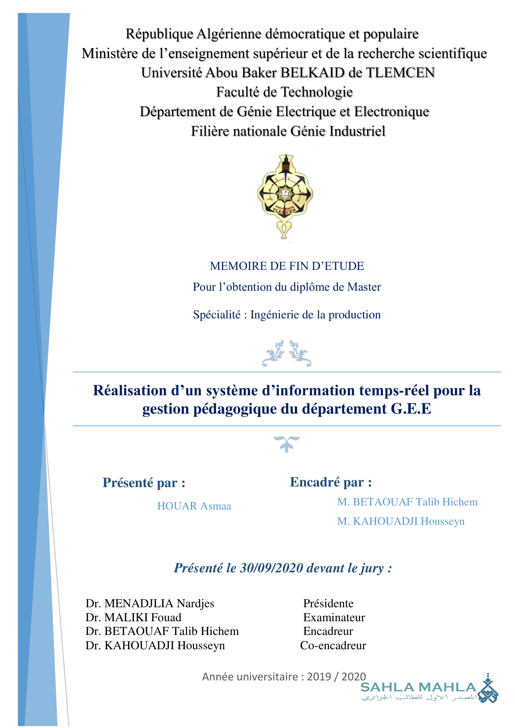 Réalisation d'un système d'information temps-réel pour la gestion pédagogique du département G.E.E