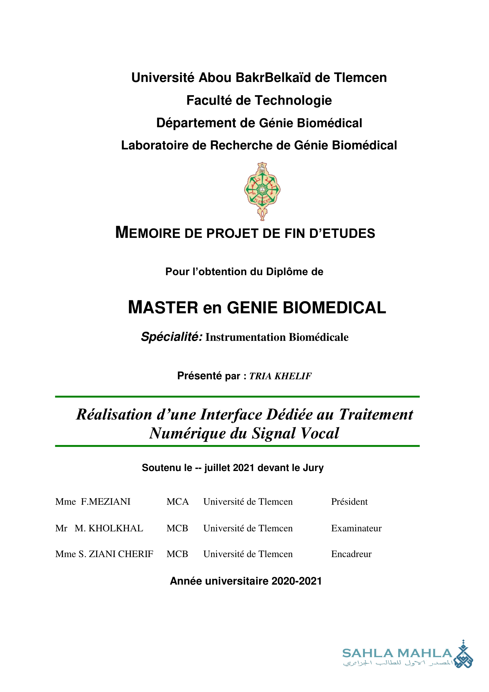 Réalisation d'une Interface Dédiée au Traitement Numérique du Signal Vocal