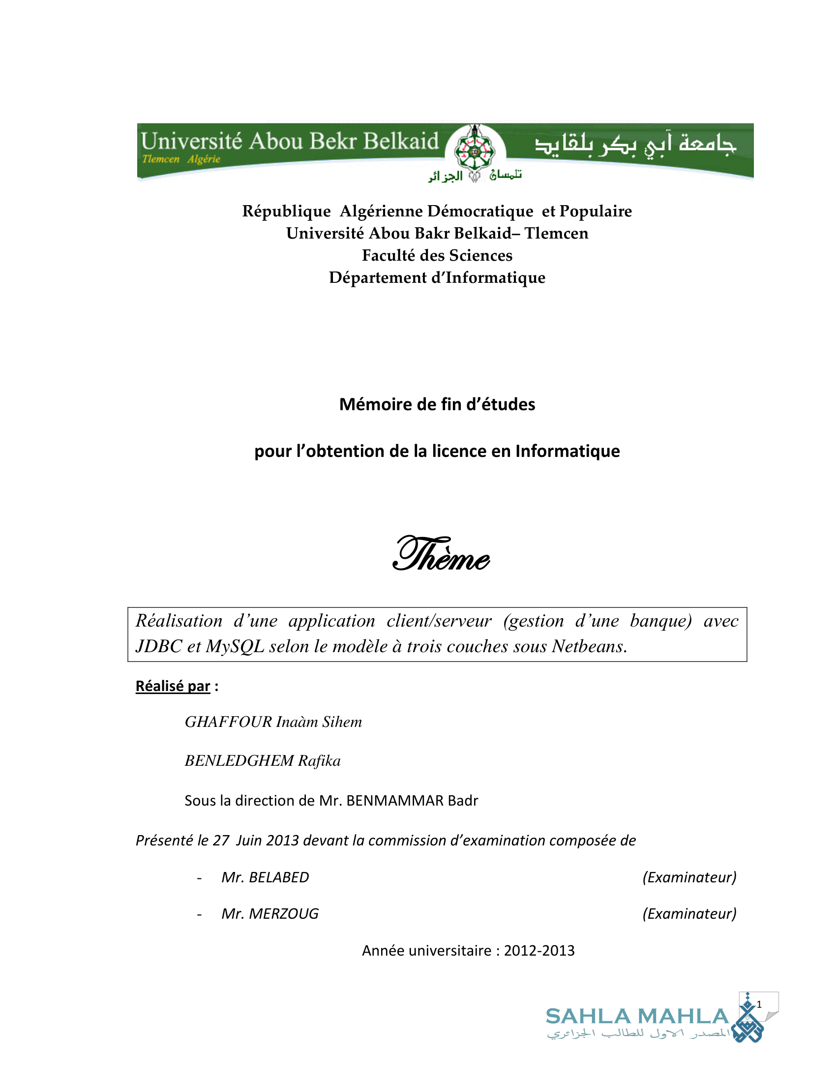 Réalisation d'une application client/serveur (gestion d'une banque) avec JDBC et MySQL selon le modèle à trois couches sous Netbeans.