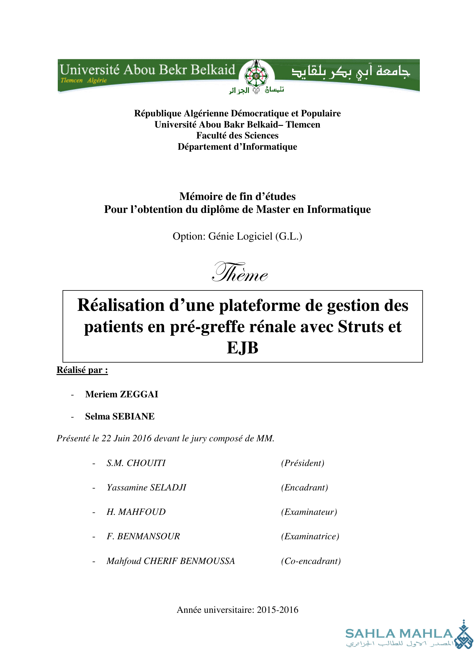 Réalisation d'une plateforme de gestion des patients en pré-greffe rénale avec Struts et EJB