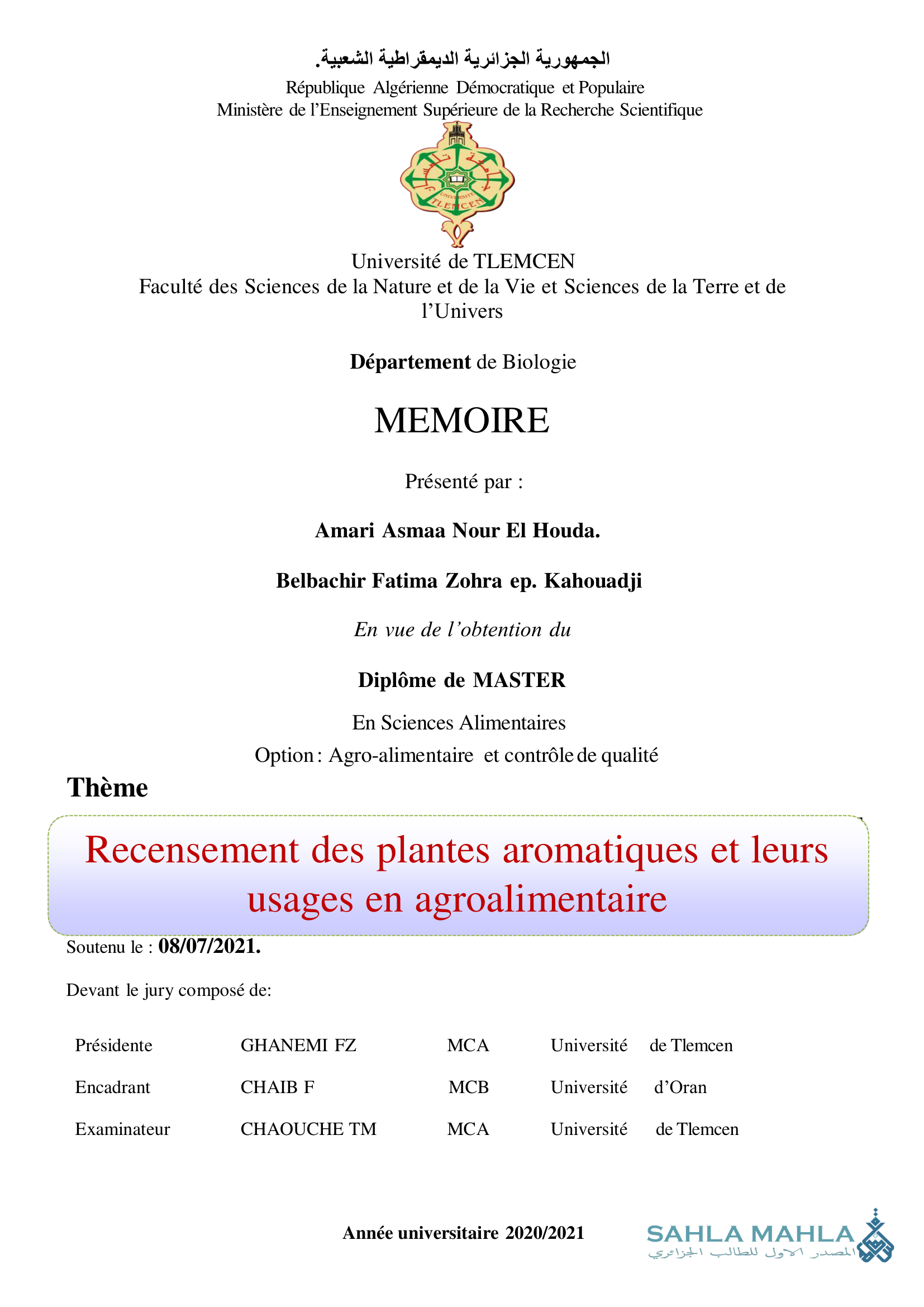 Recensement des plantes aromatiques et leurs usages en agroalimentaire