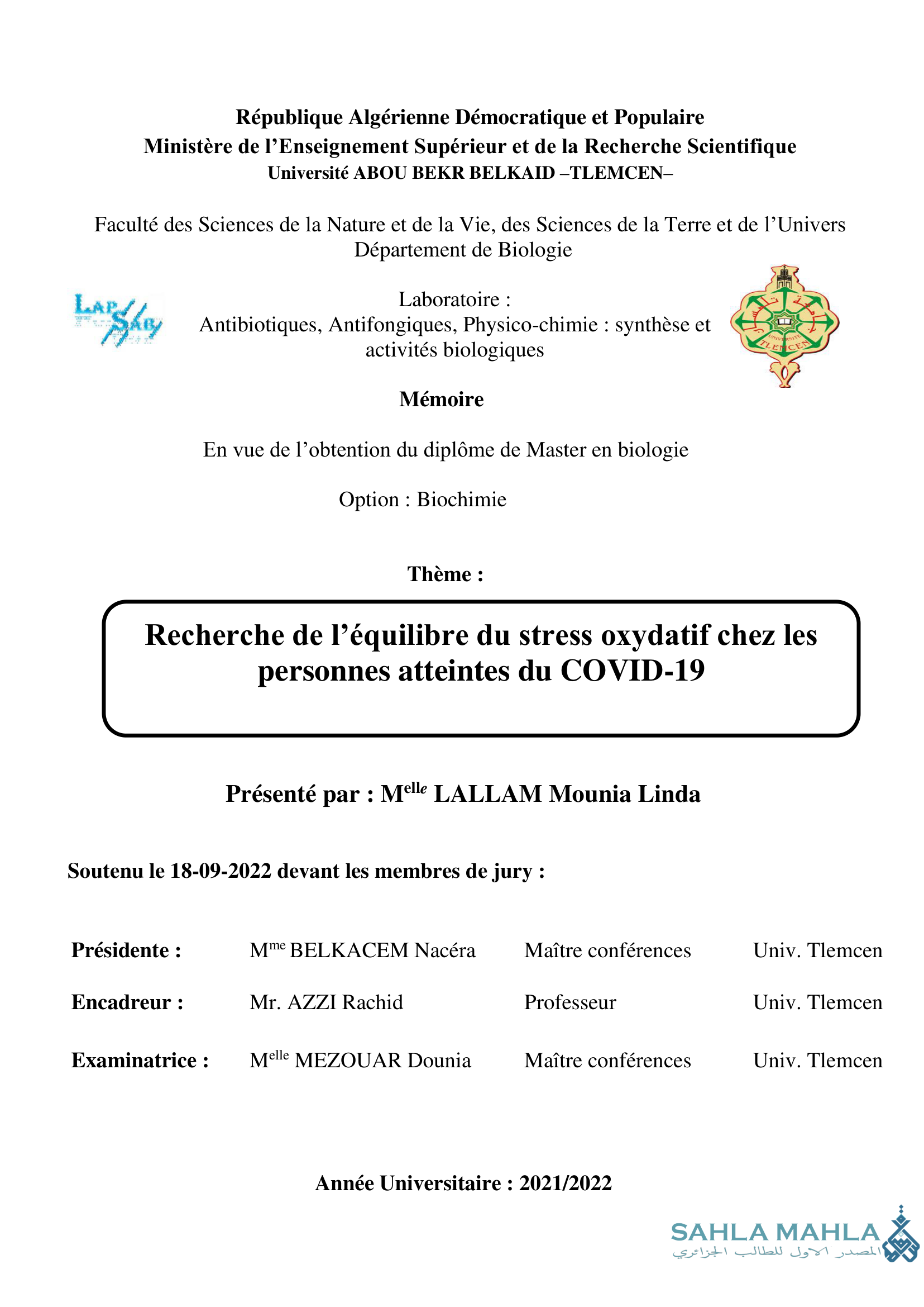 Recherche de l'équilibre du stress oxydatif chez les personnes atteintes du COVID-19
