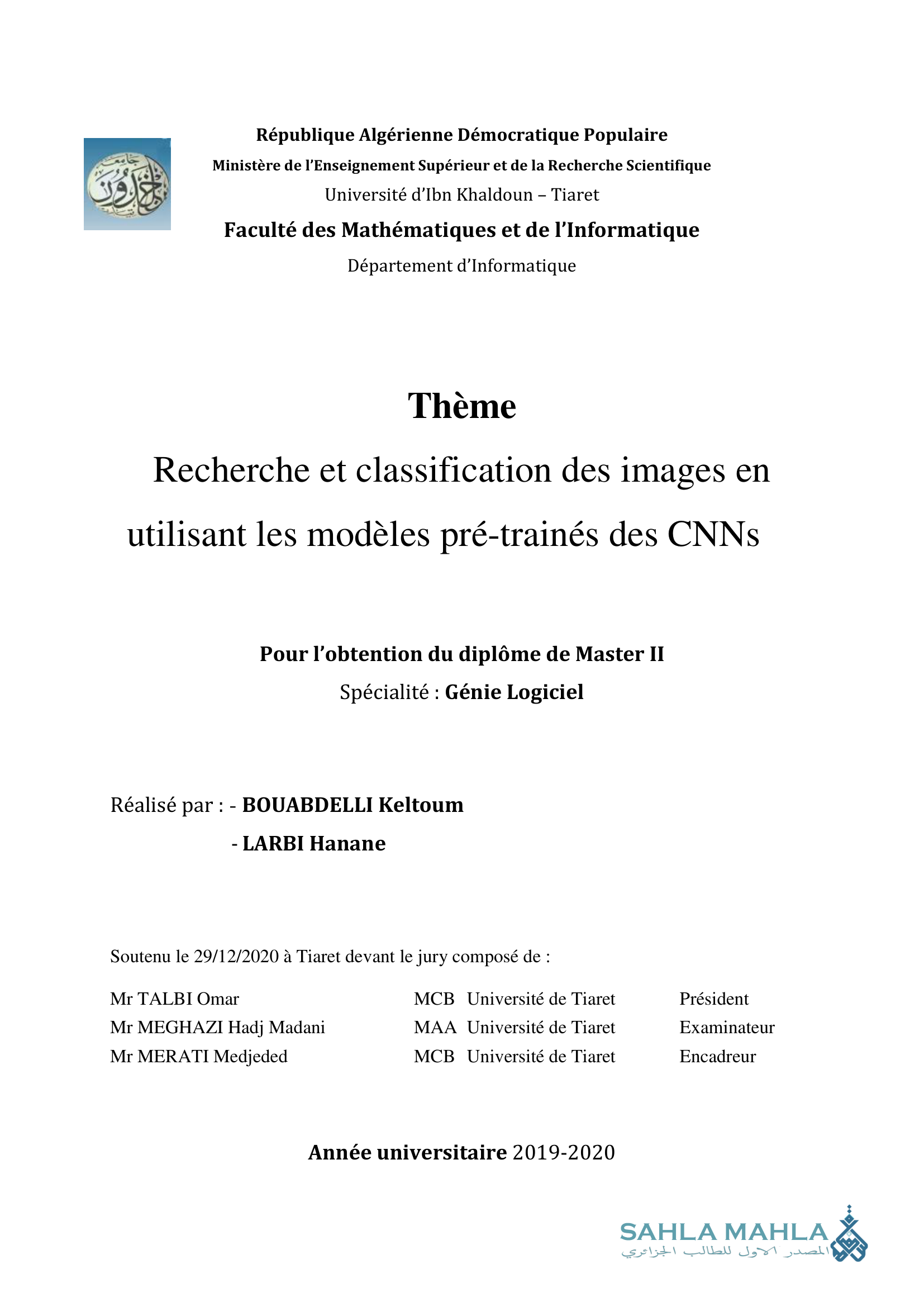 Recherche et classification des images en utilisant les modèles pré-trainés des CNNs