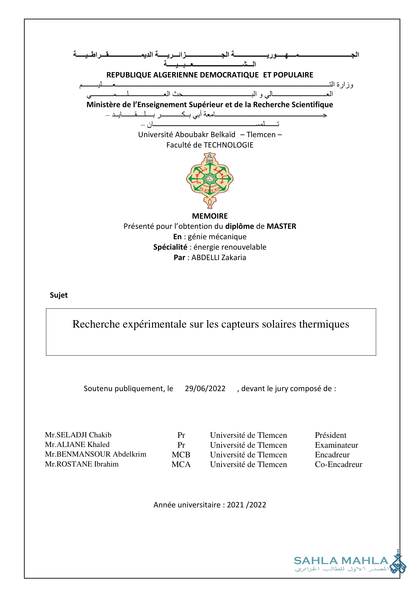 Recherche expérimentale sur les capteurs solaires thermiques