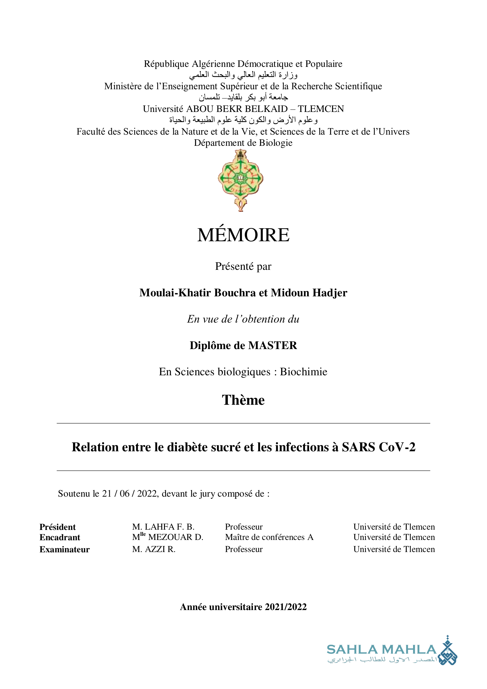 Relation entre le diabète sucré et les infections à SARS COV-2