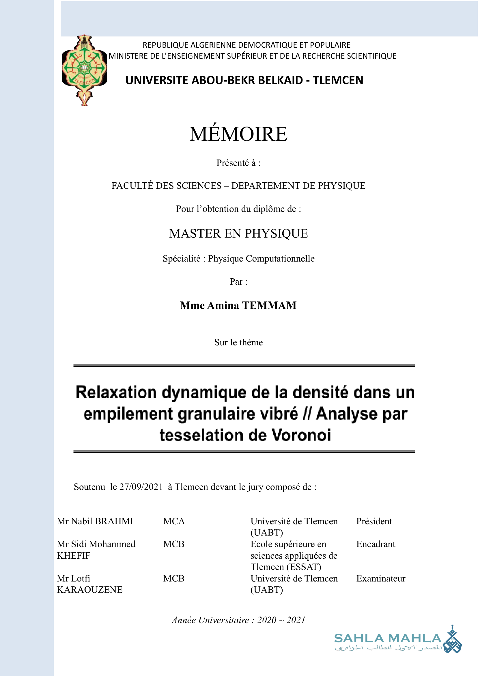 Relaxation dynamique de la densité dans un empilement granulaire vibré // Analyse par tesselation de Voronoi