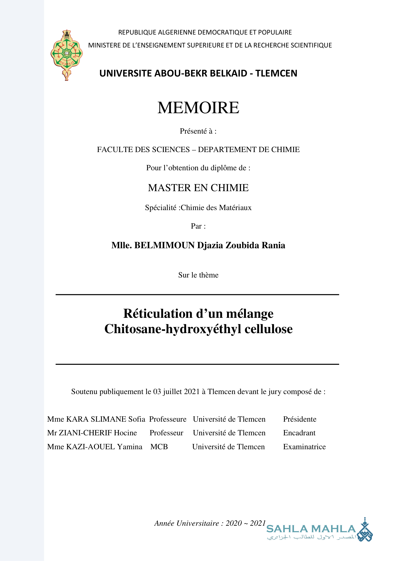 Réticulation d'un mélange Chitosane-hydroxyéthyl cellulose