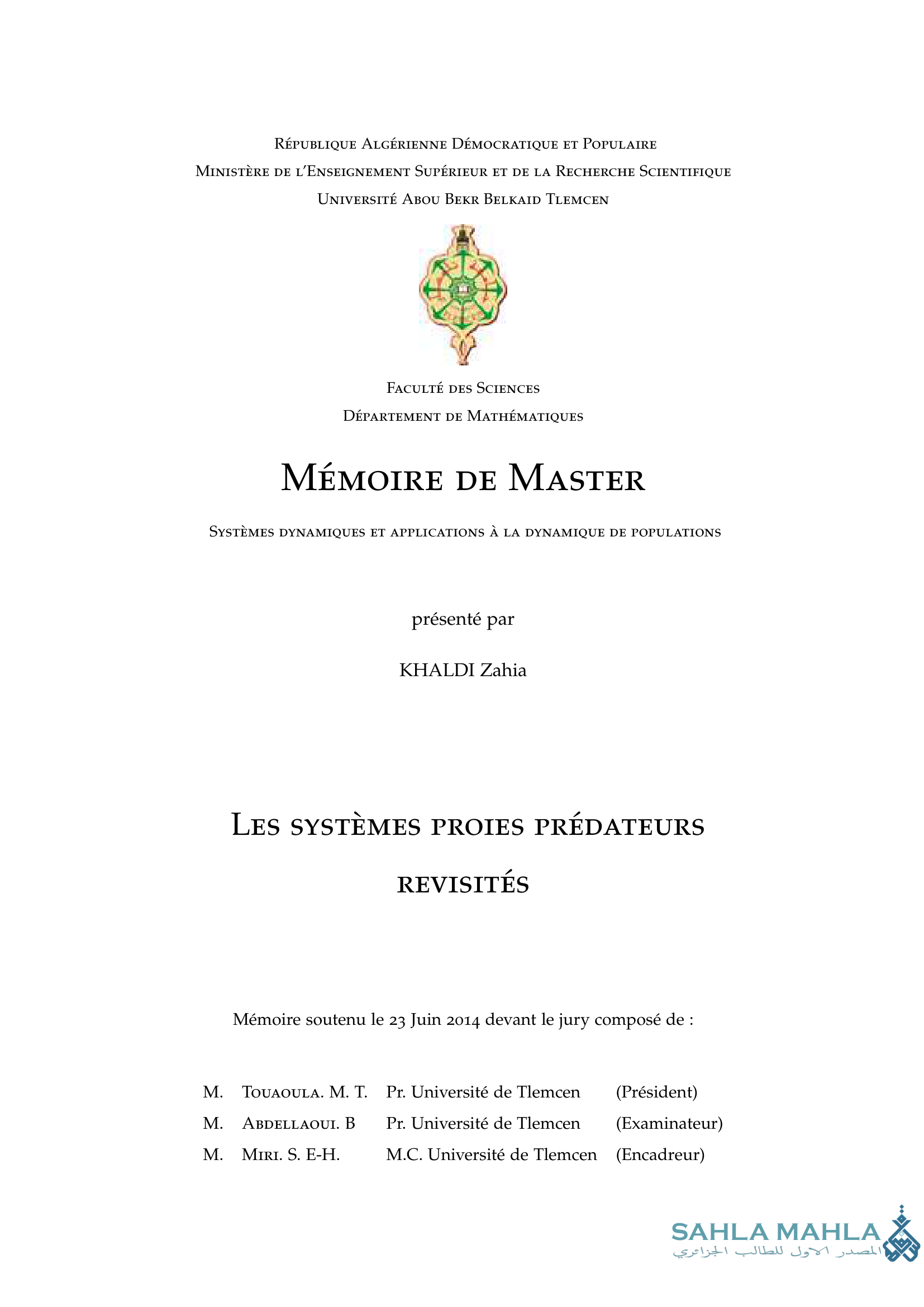 SYSTÈMES DYNAMIQUES ET APPLICATIONS À LA DYNAMIQUE DE POPULATIONS