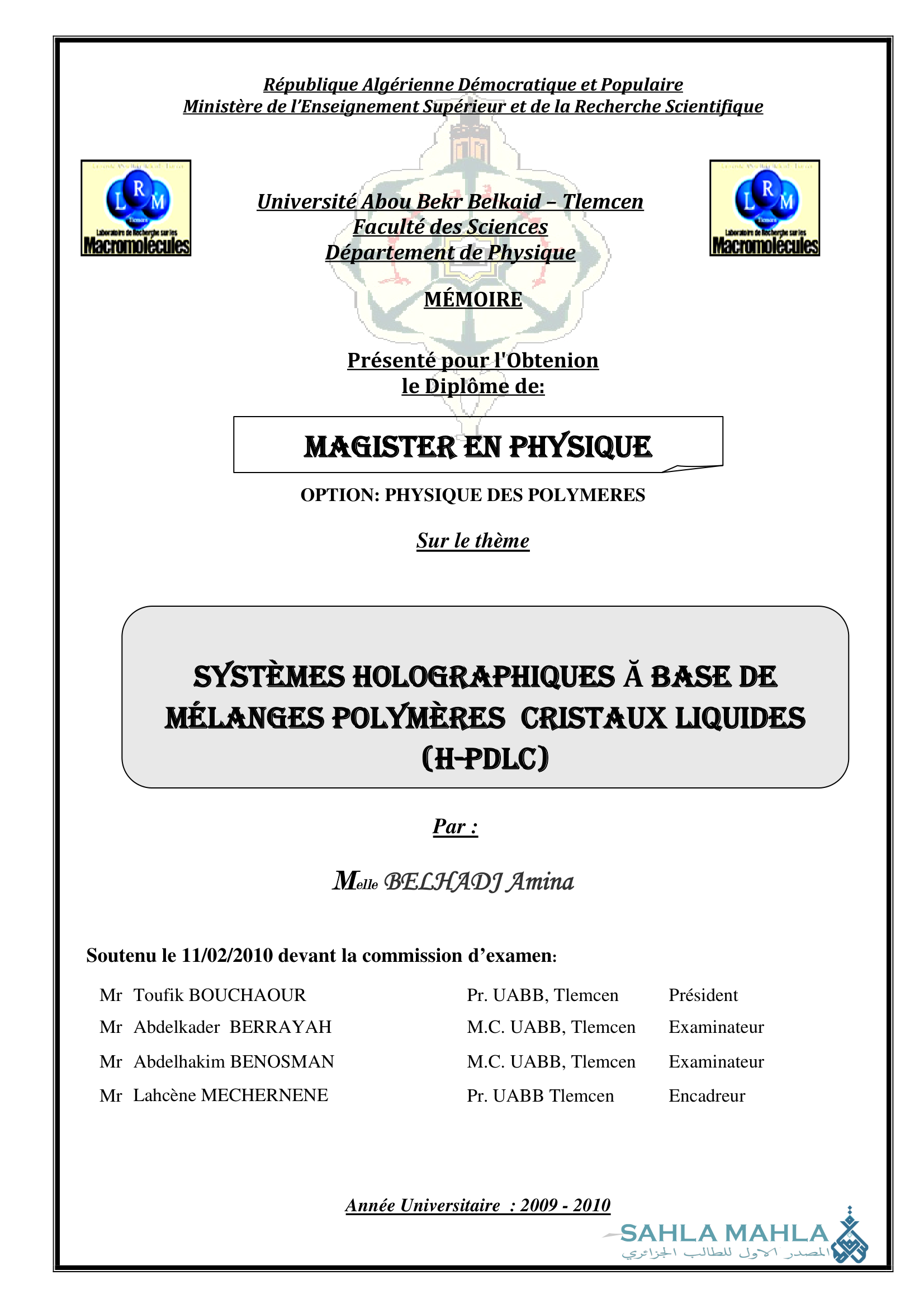 SYSTÈMES HOLOGRAPHIQUES À BASE DE MÉLANGES POLYMÈRES CRISTAUX LIQUIDES (H-PDLC)