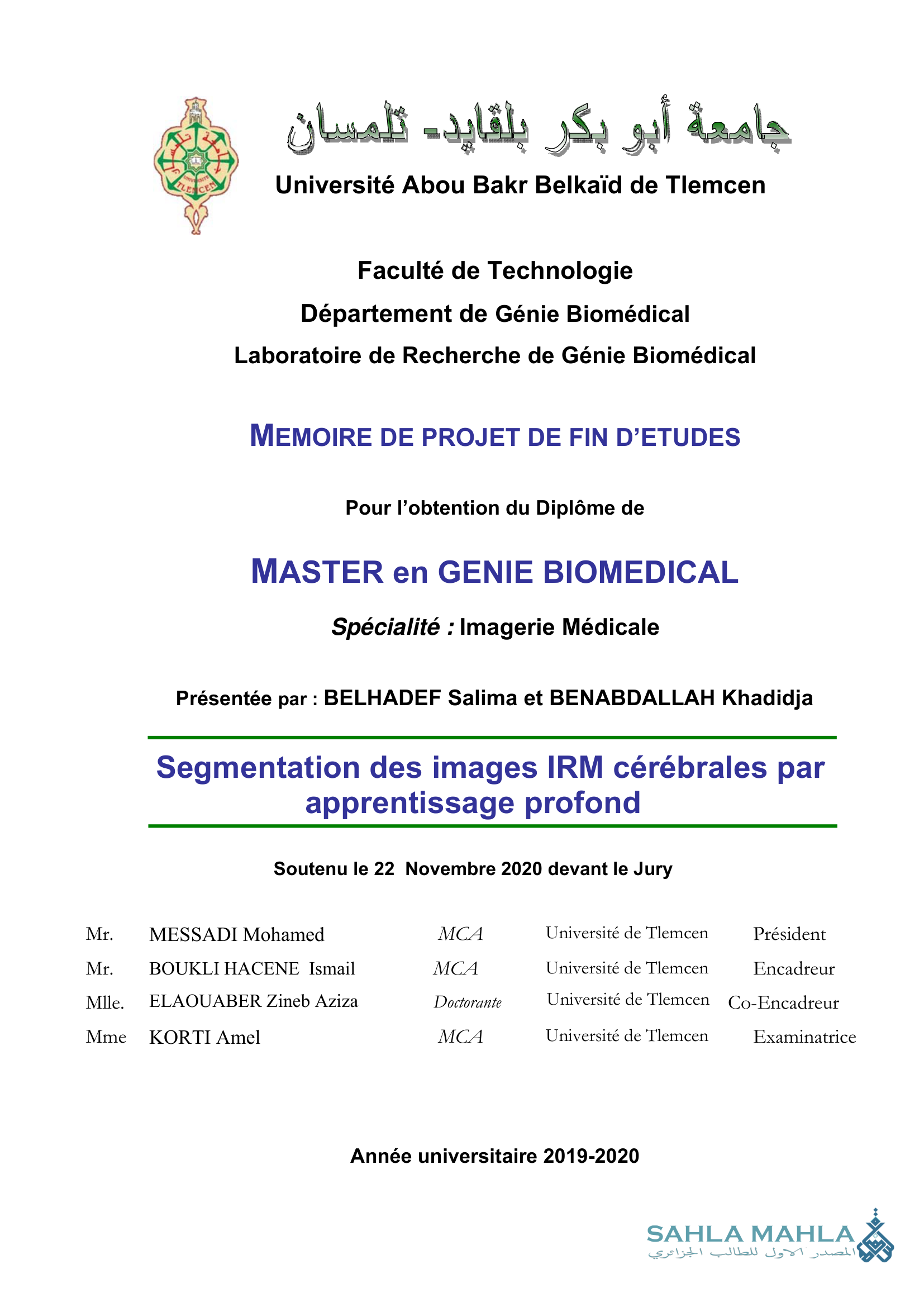 Segmentation des images IRM cérébrales par apprentissage profond