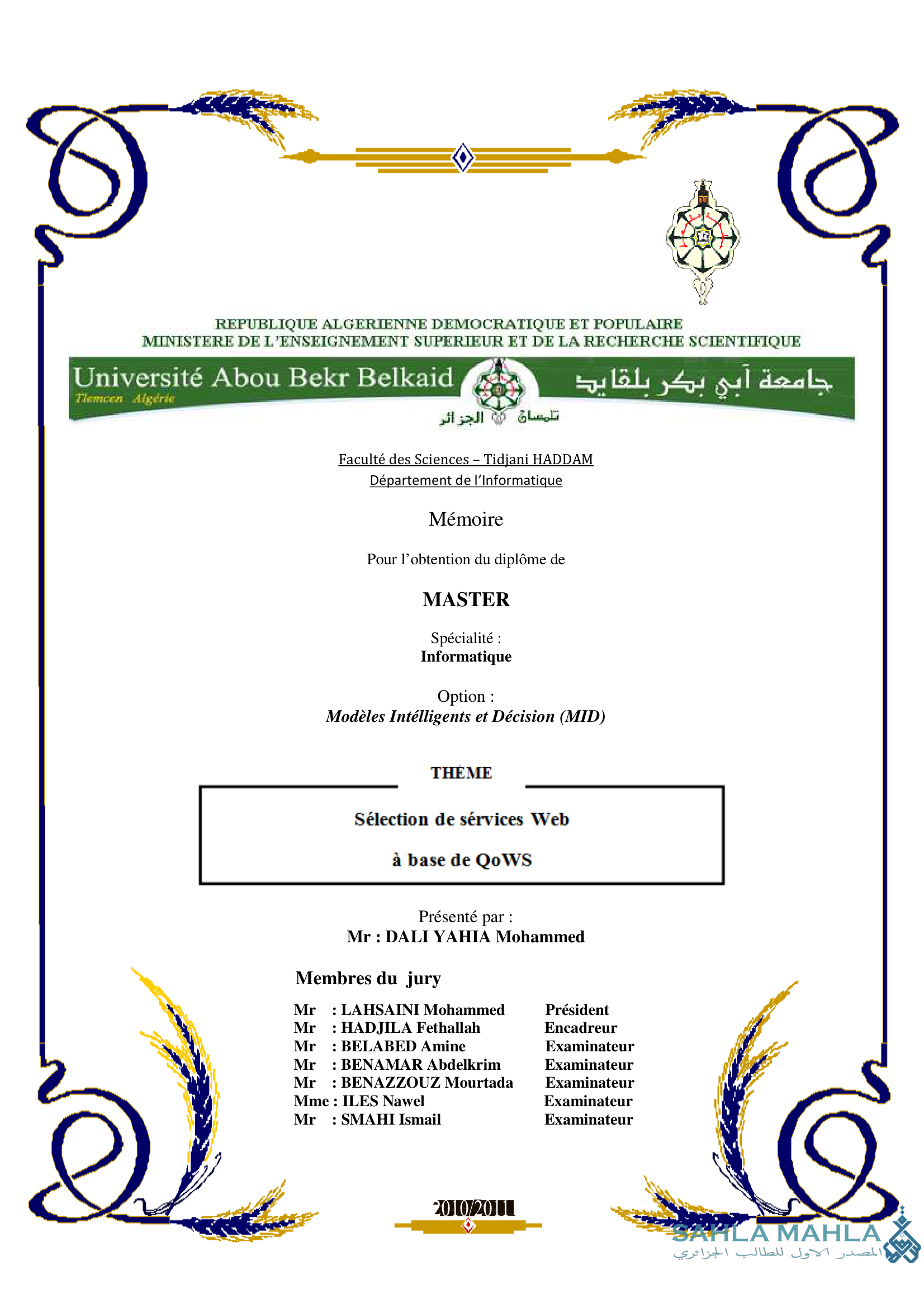 Sélection de sérvices Web à base de QoWS